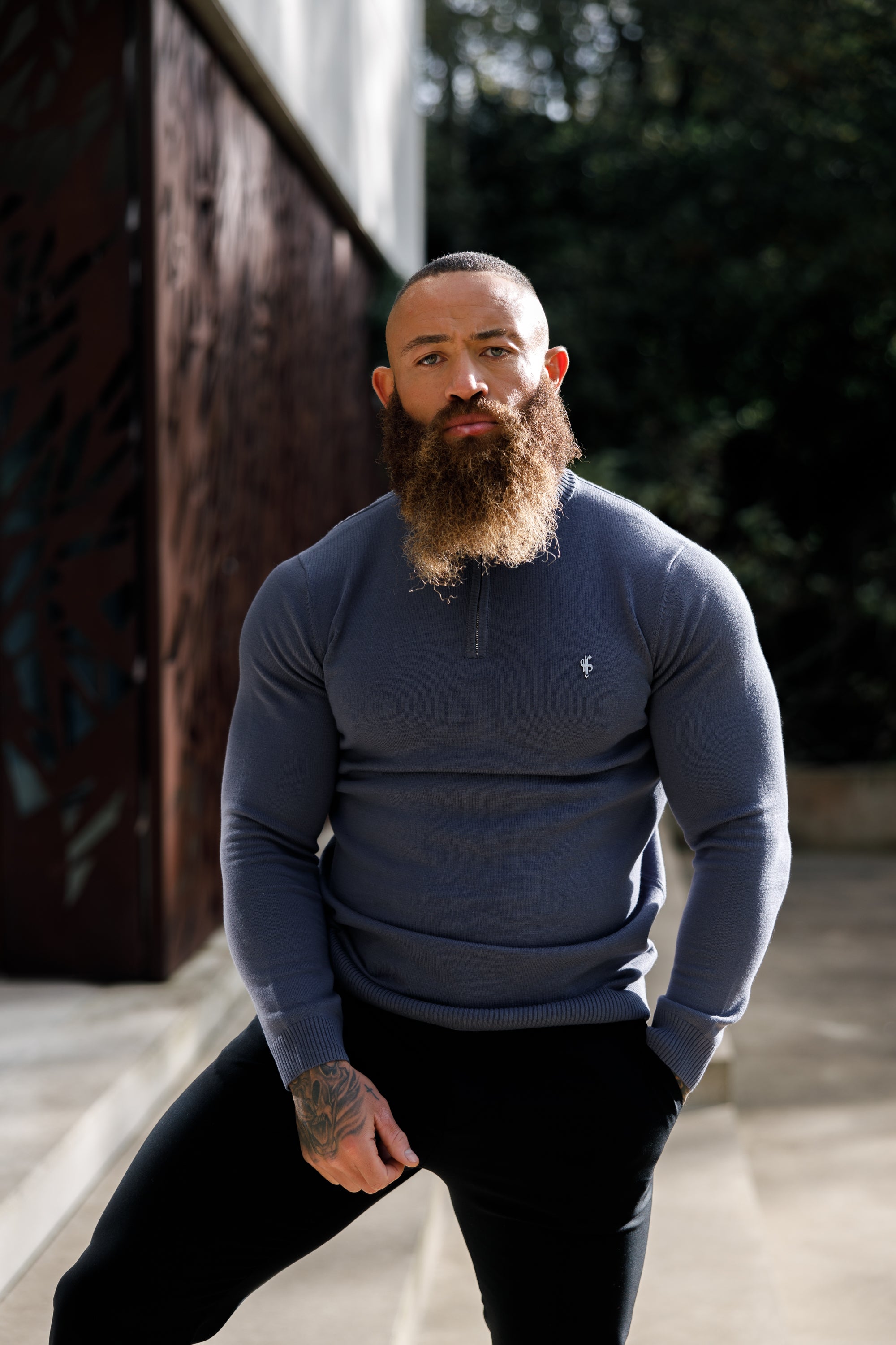 Gunmetal Funnel Neck 1/2 Zip Knitted Jumper - FSN120
