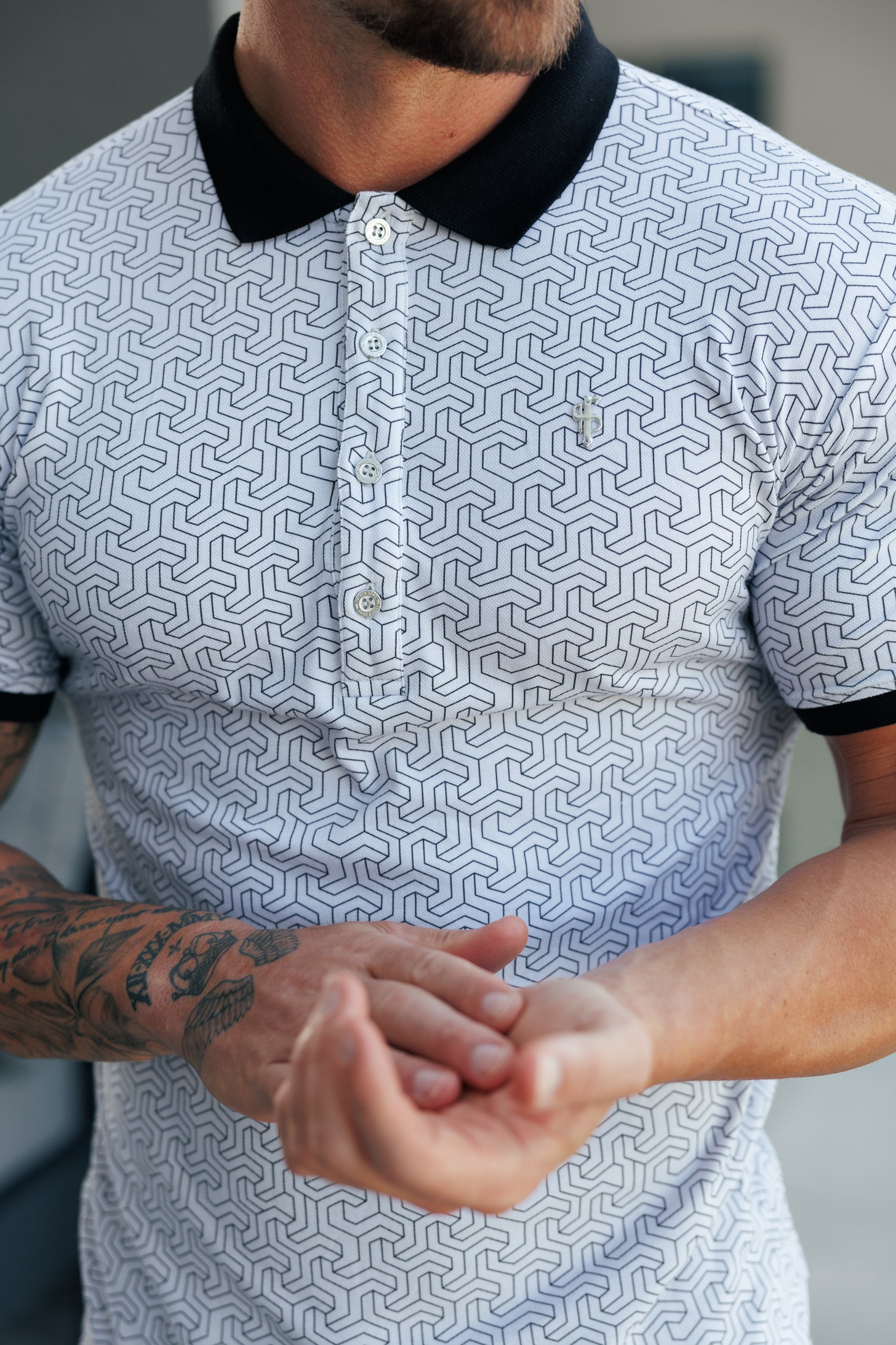 Grey / Black Geo Printed Polo Shirt - FSH1236