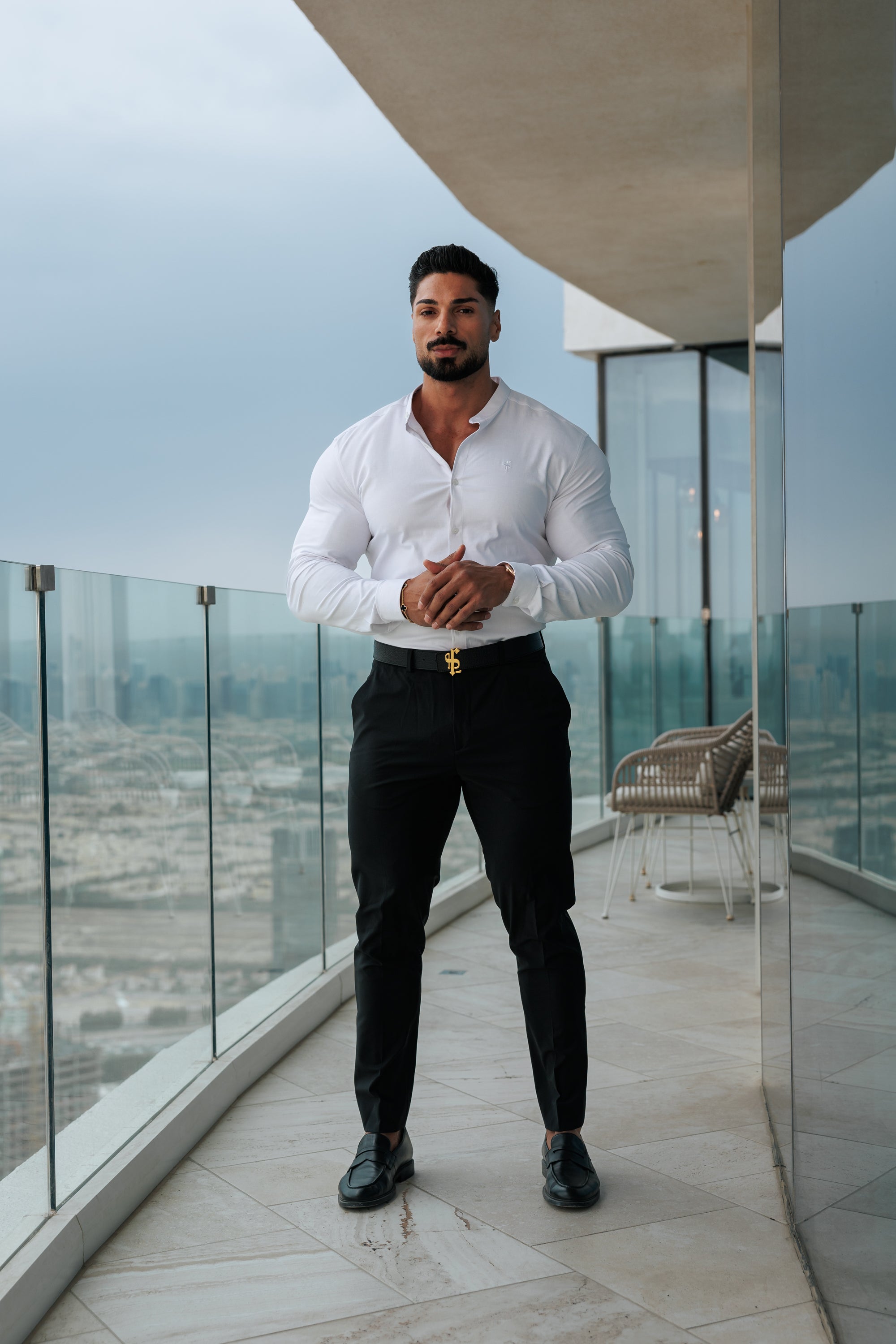 Super Slim Stretch Classic Oxford White Grandad Collar - FS732