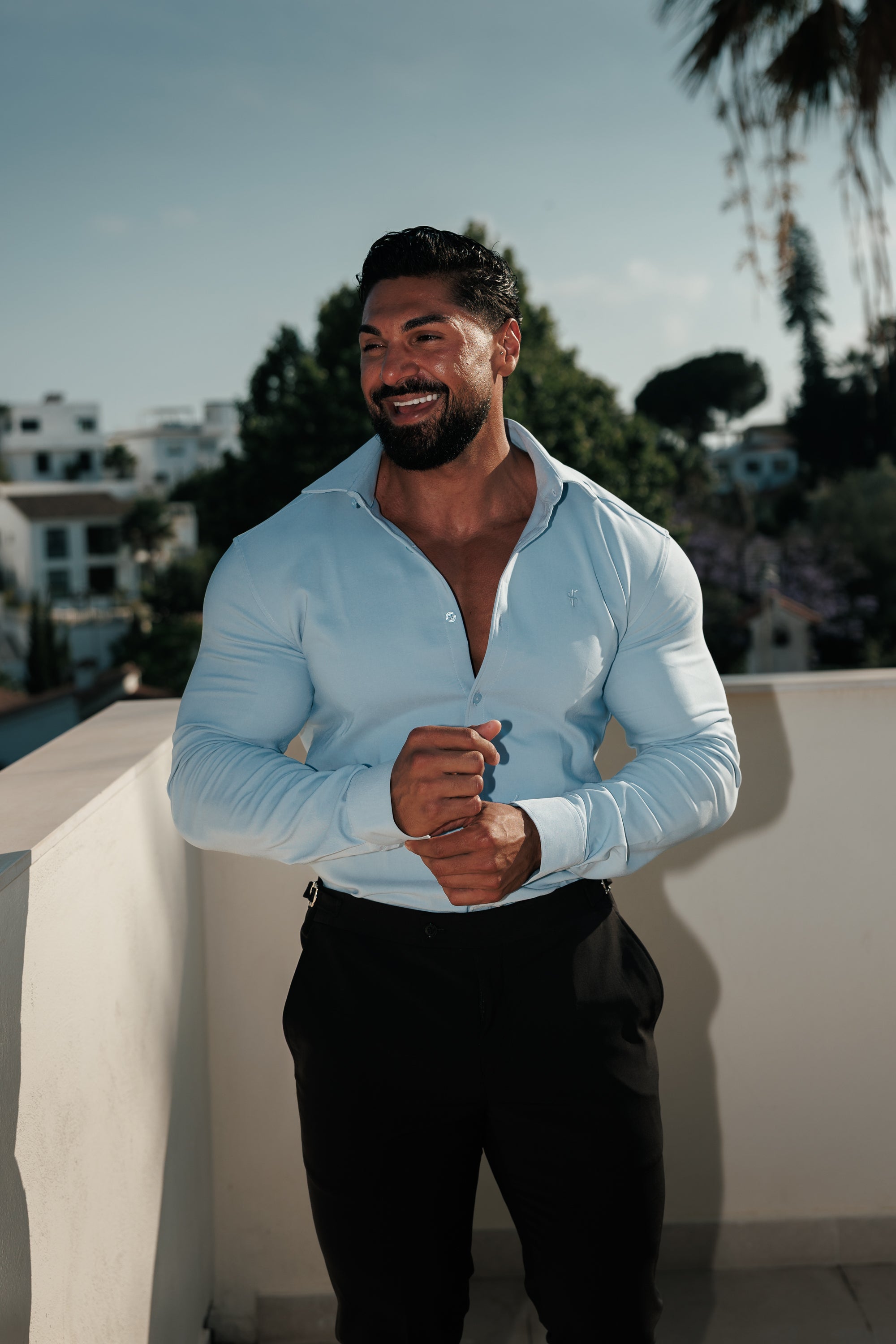 Super Slim Scuba Light Blue Long Sleeve Stretch with Cutaway Collar - FS1235