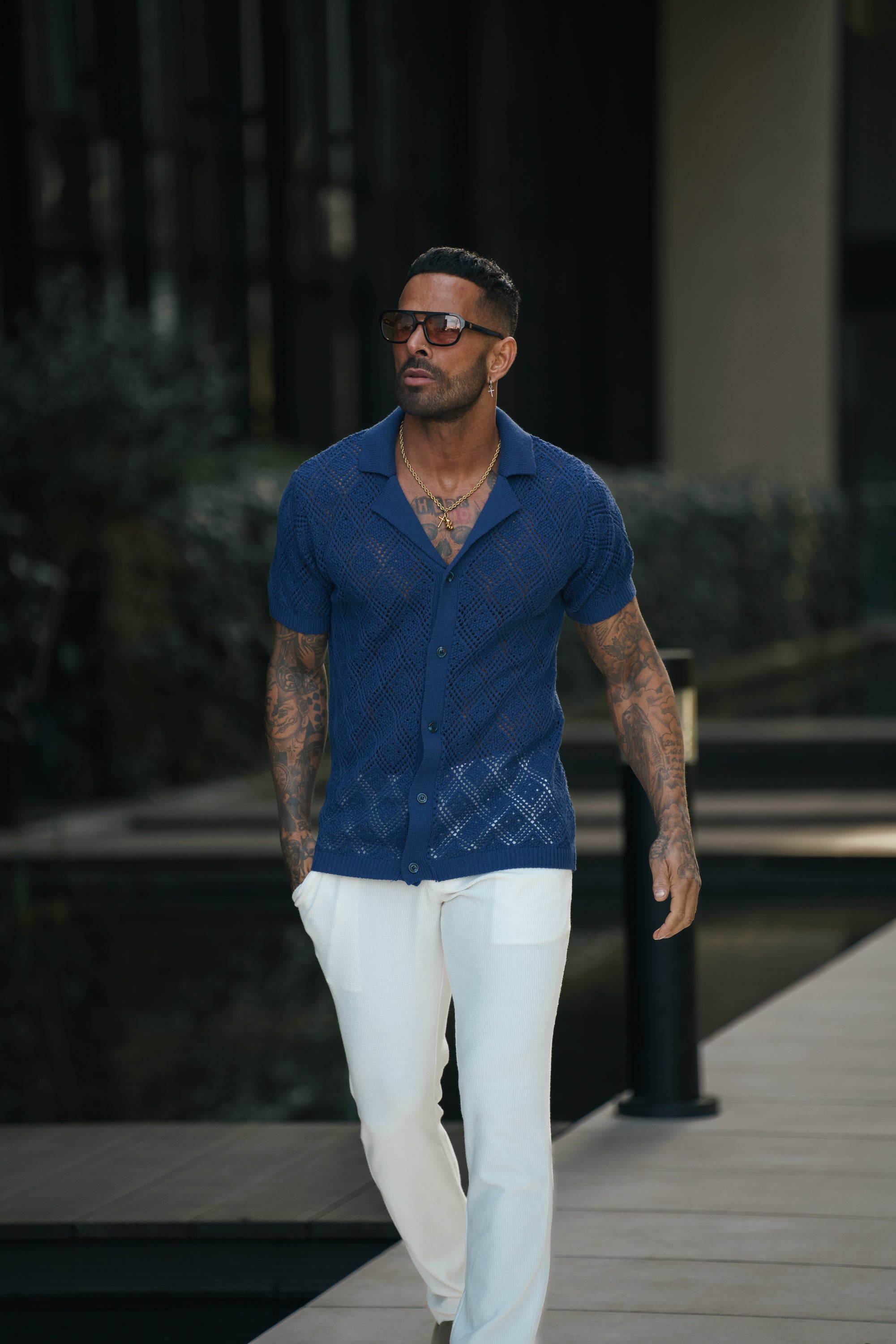 Crochet Shirt Caribbean Blue Short Sleeve - FSJ079