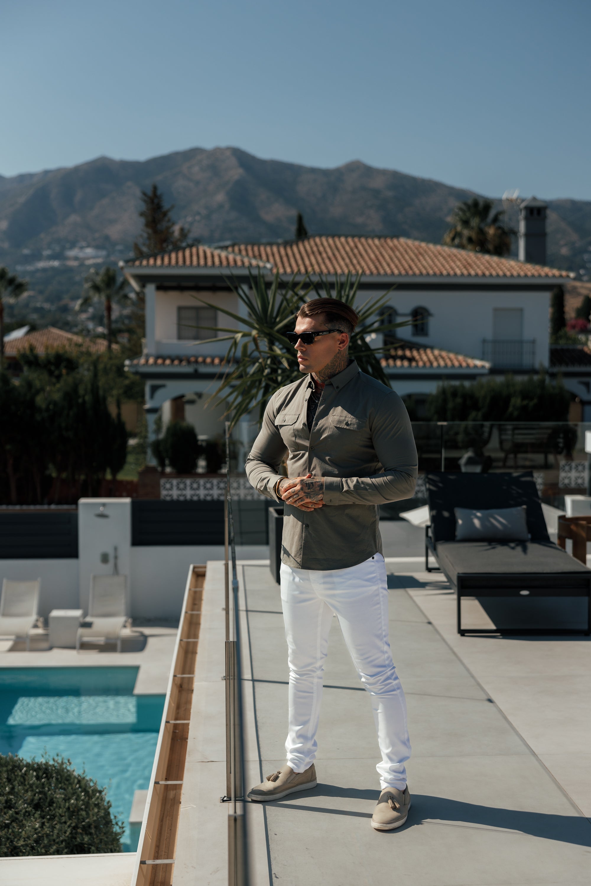 Classic Stretch LS Khaki with 2 Pockets and Flaps - FS1082