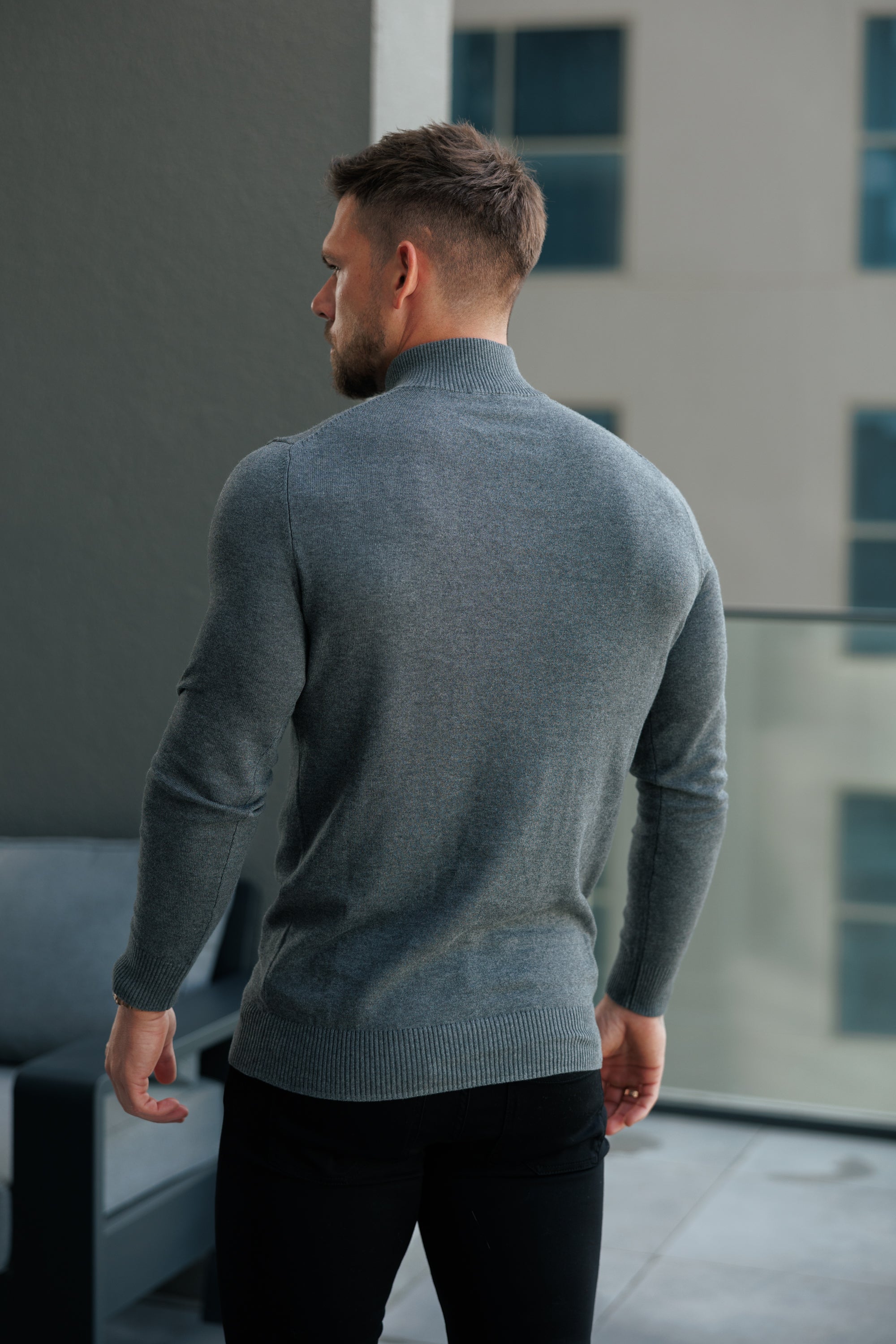 Charcoal Funnel Neck Knitted Jumper With FS Branding - FSN192