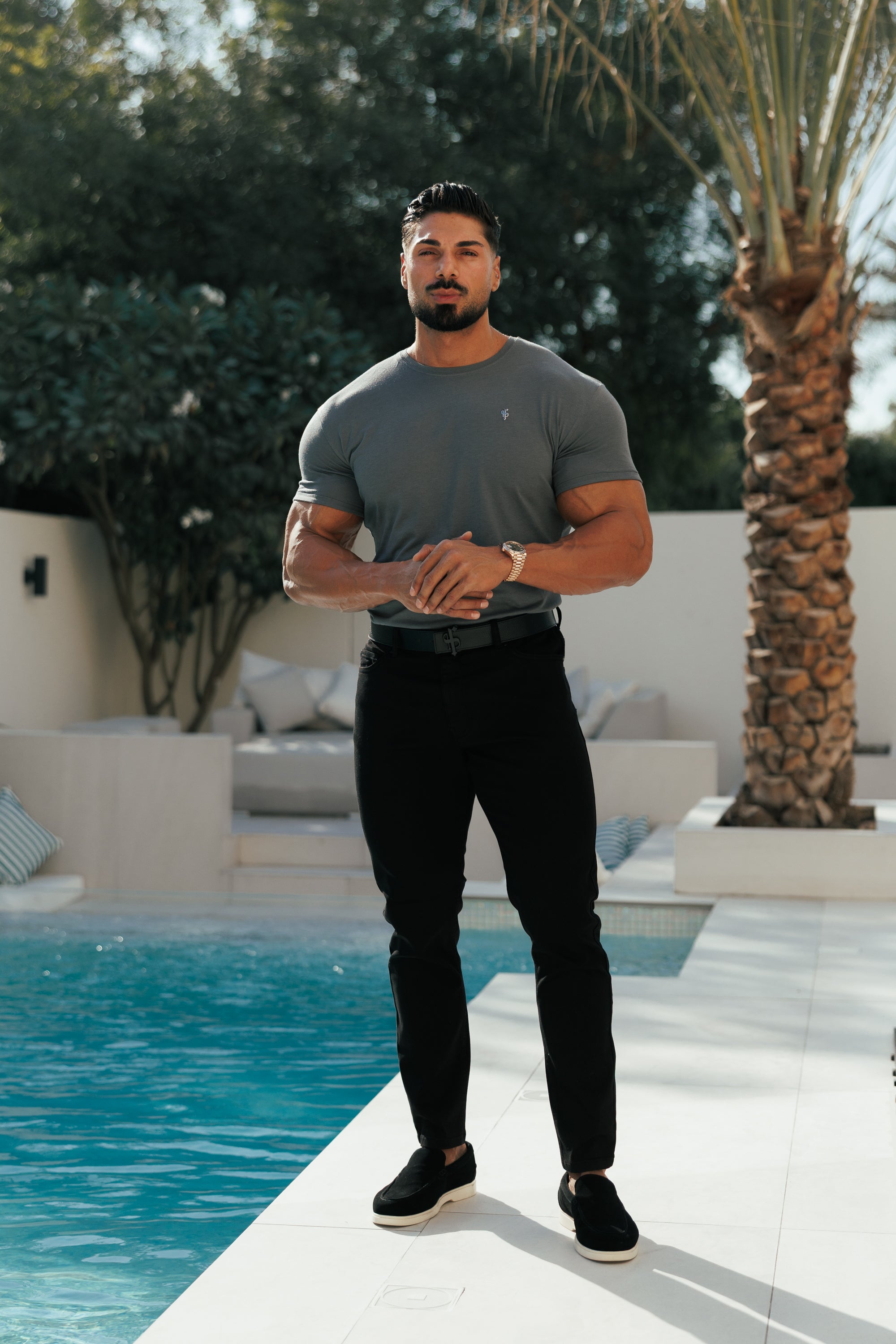 Charcoal / Silver Bamboo Crew T Shirt - FSH1212