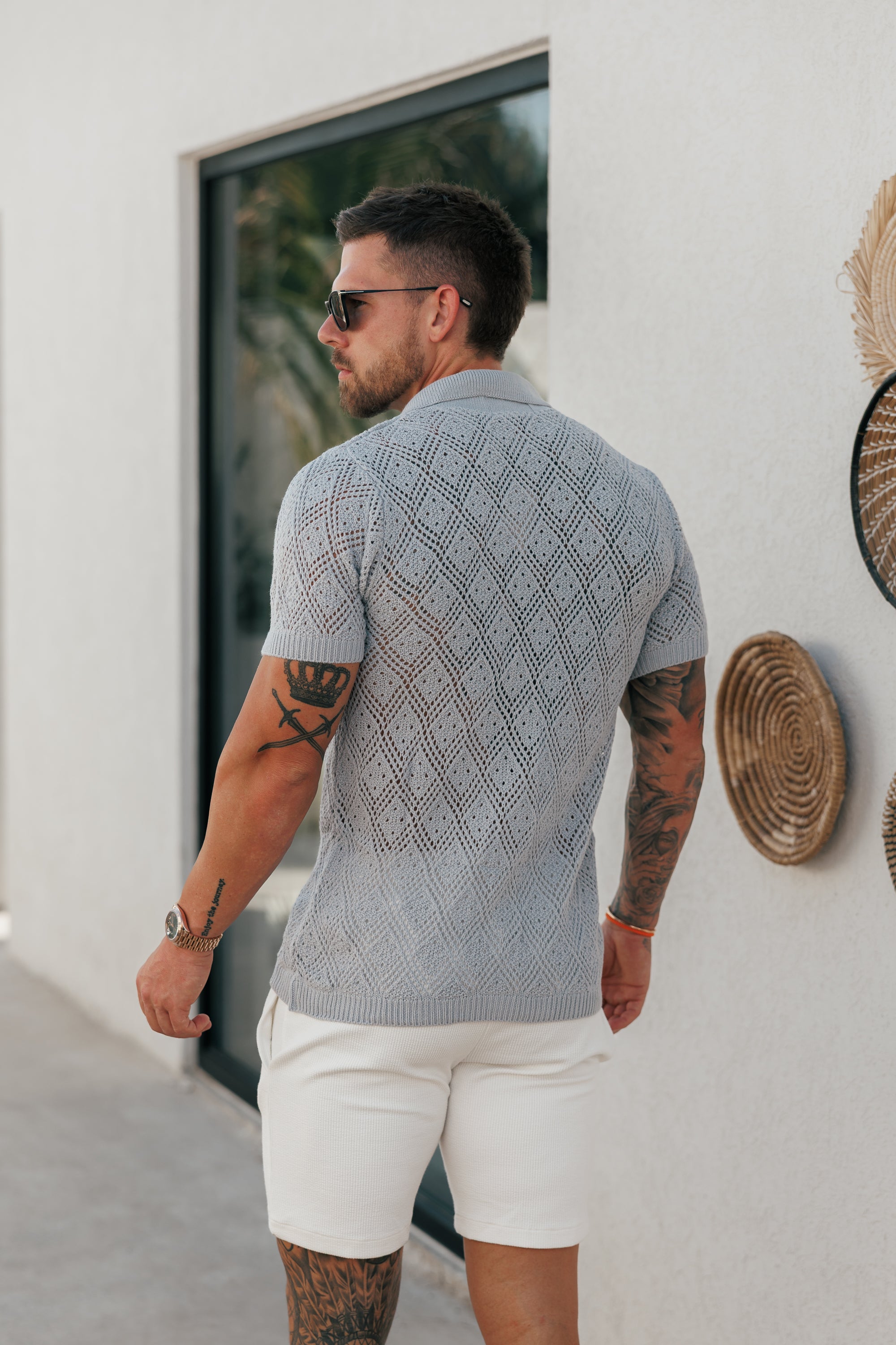 Crochet Shirt Cop Grey Short Sleeve - FSJ077