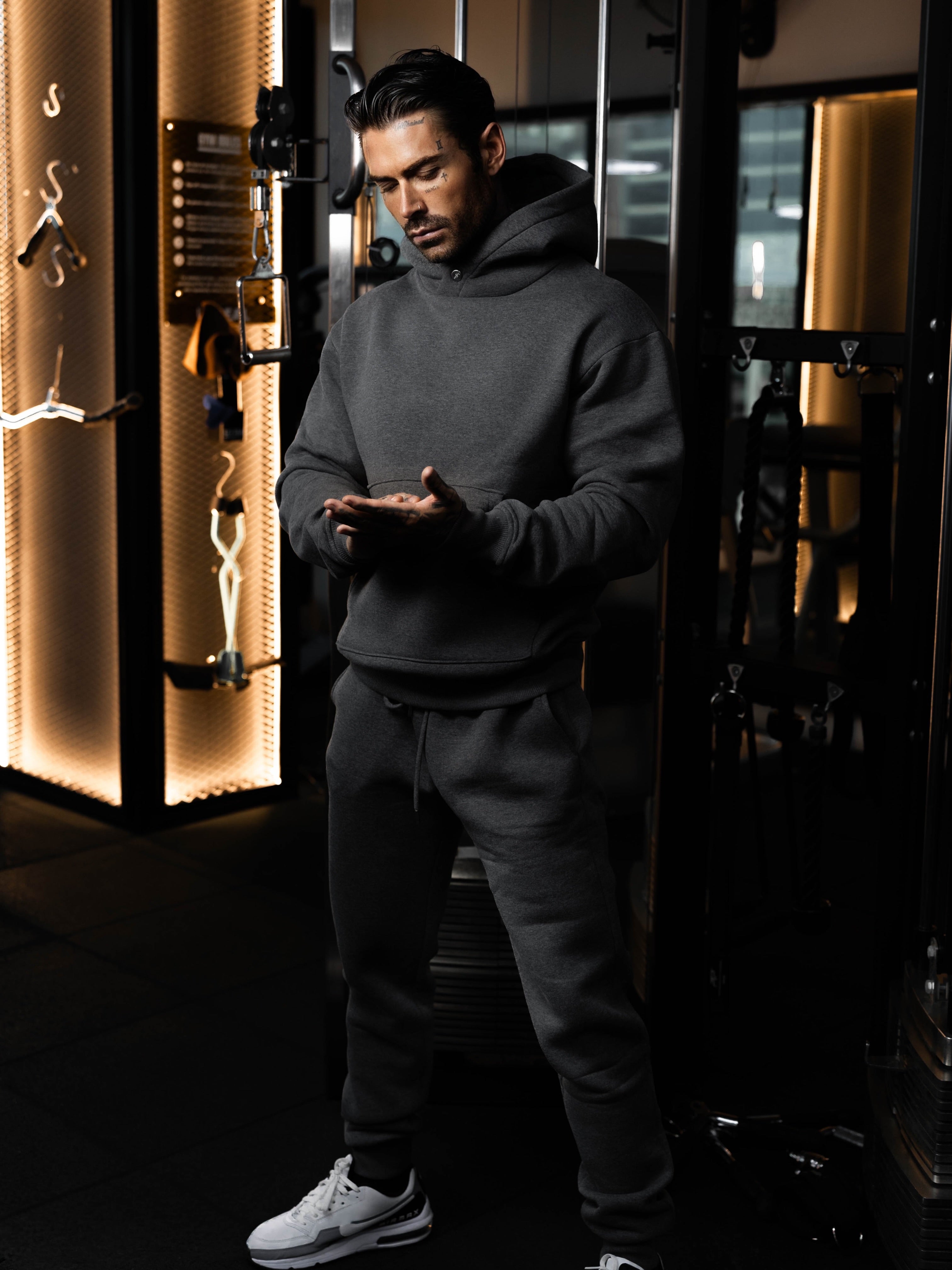 Charcoal Oversized Hoodie With Functional FS Stud - FSR007