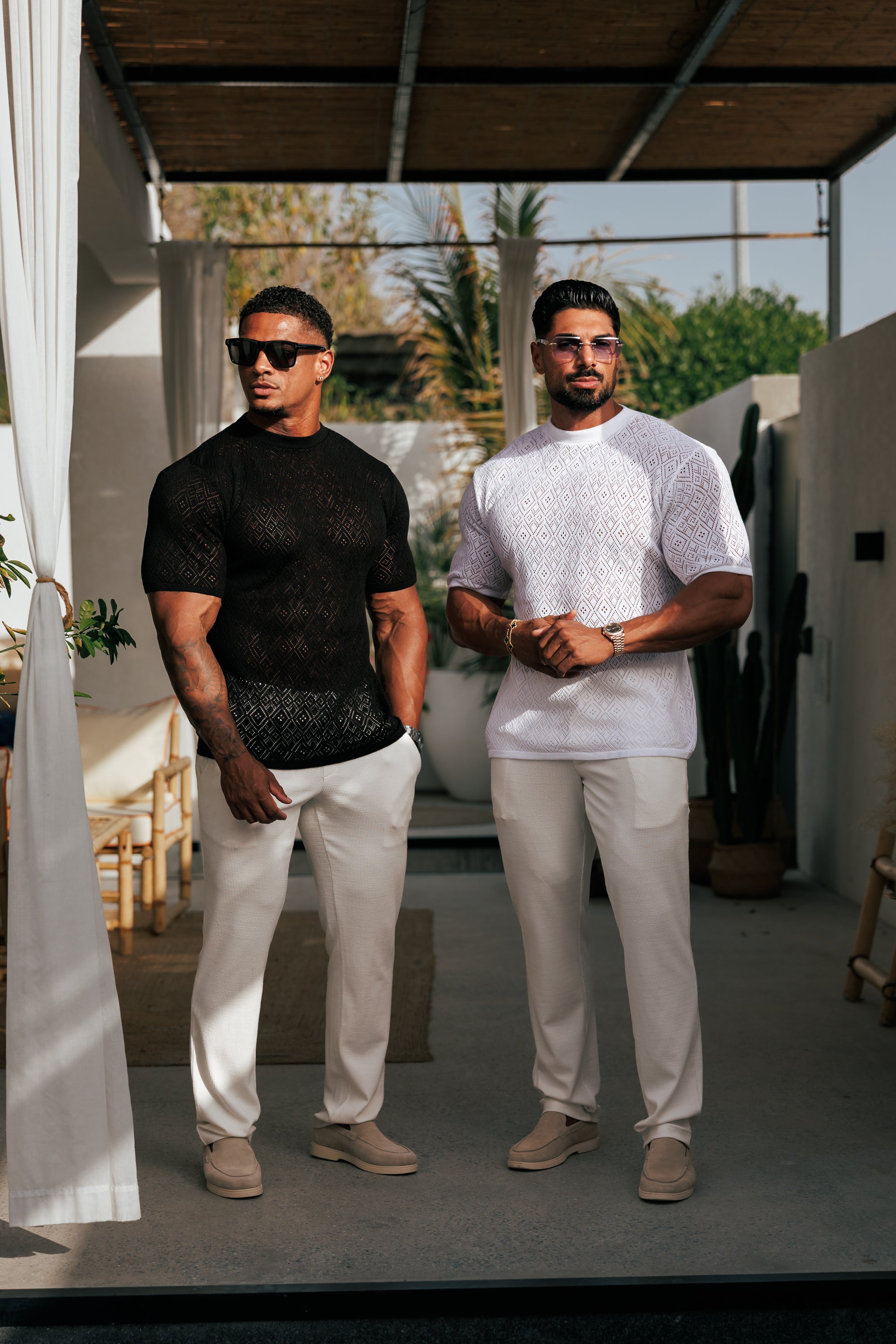 Crochet Crew T-Shirt Black Short Sleeve - FSJ085