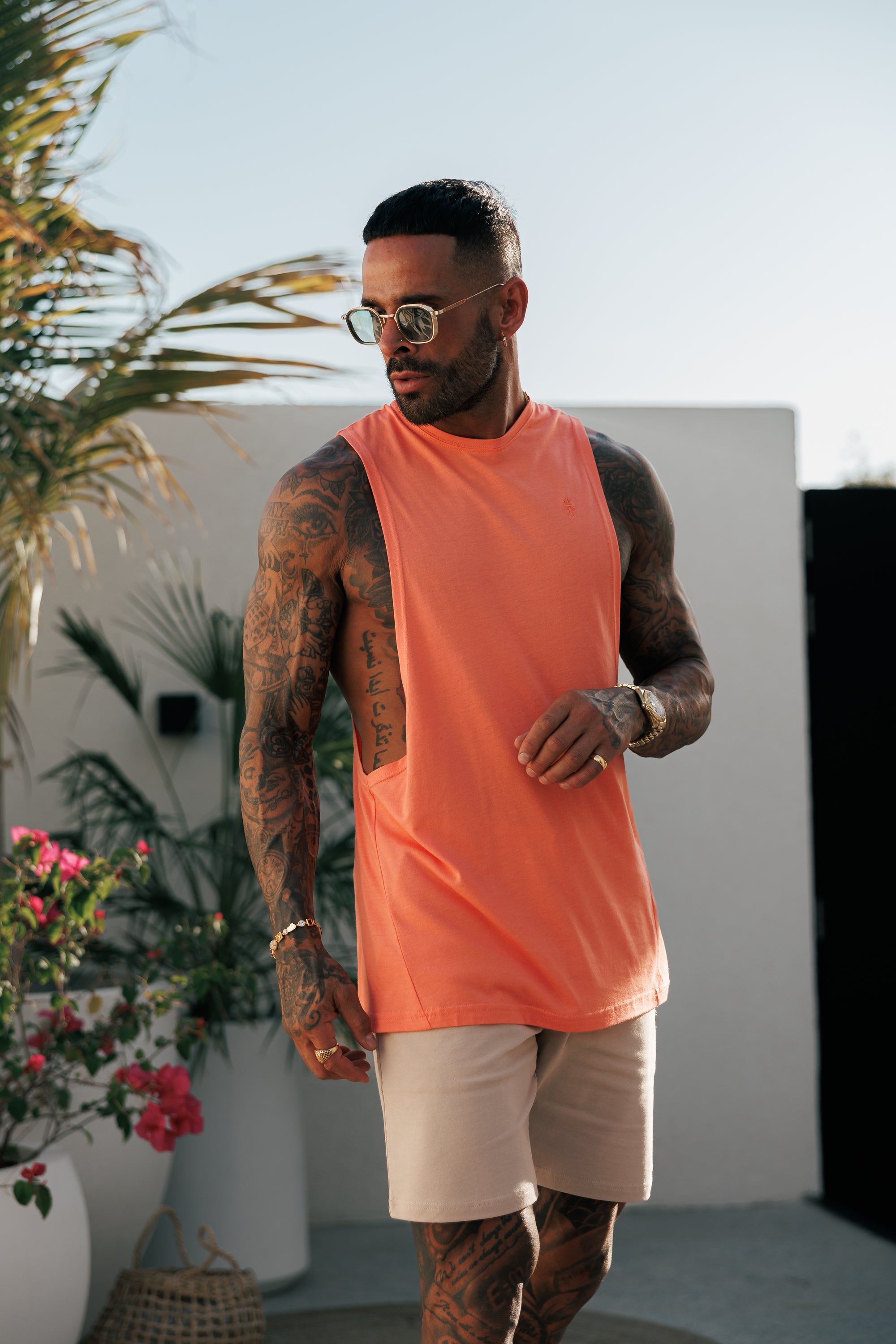 Classic Bamboo Dropped Armhole Salmon Vest - FSH1344