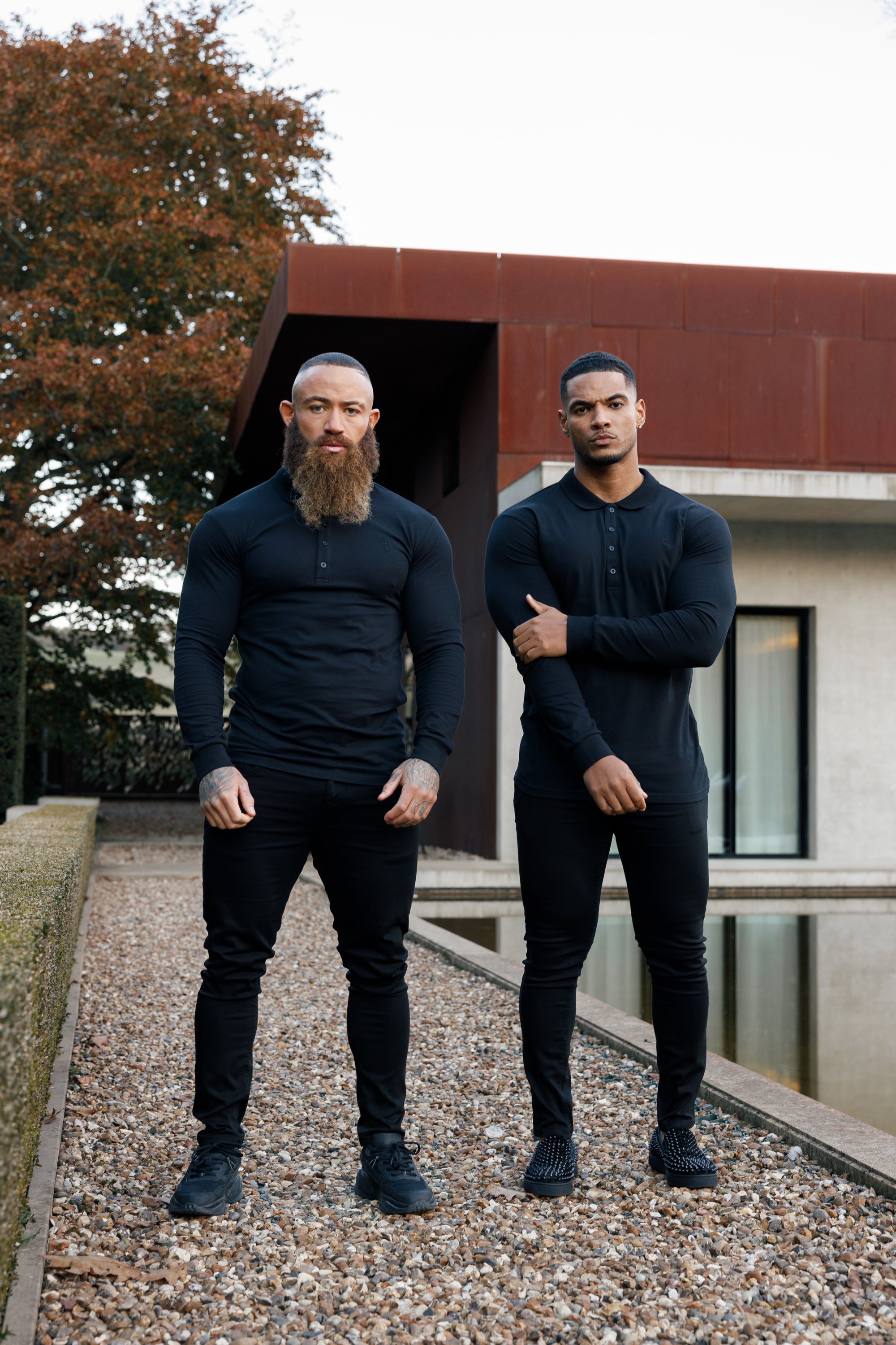 Classic Black Tonal Polo Long Sleeve Shirt - FSH857