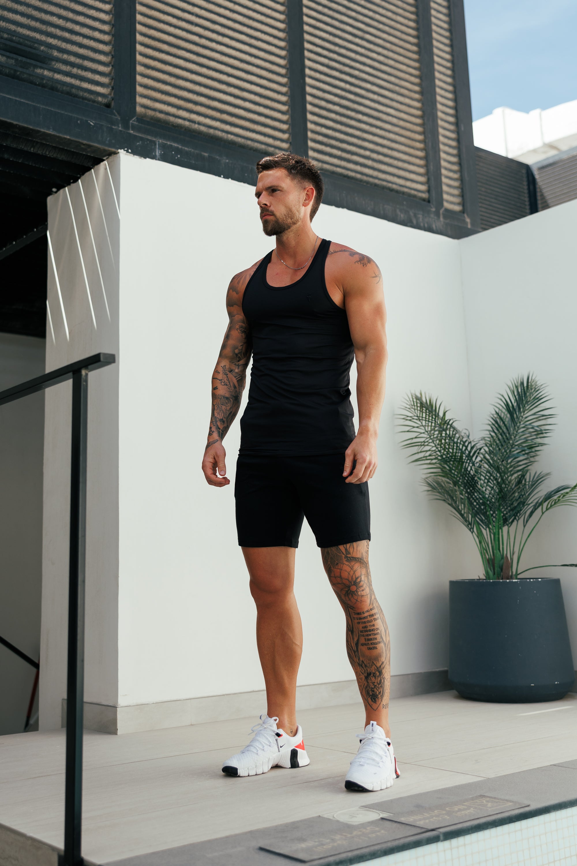 Muscle Fit Black Tonal Gym Vest - FSH1442
