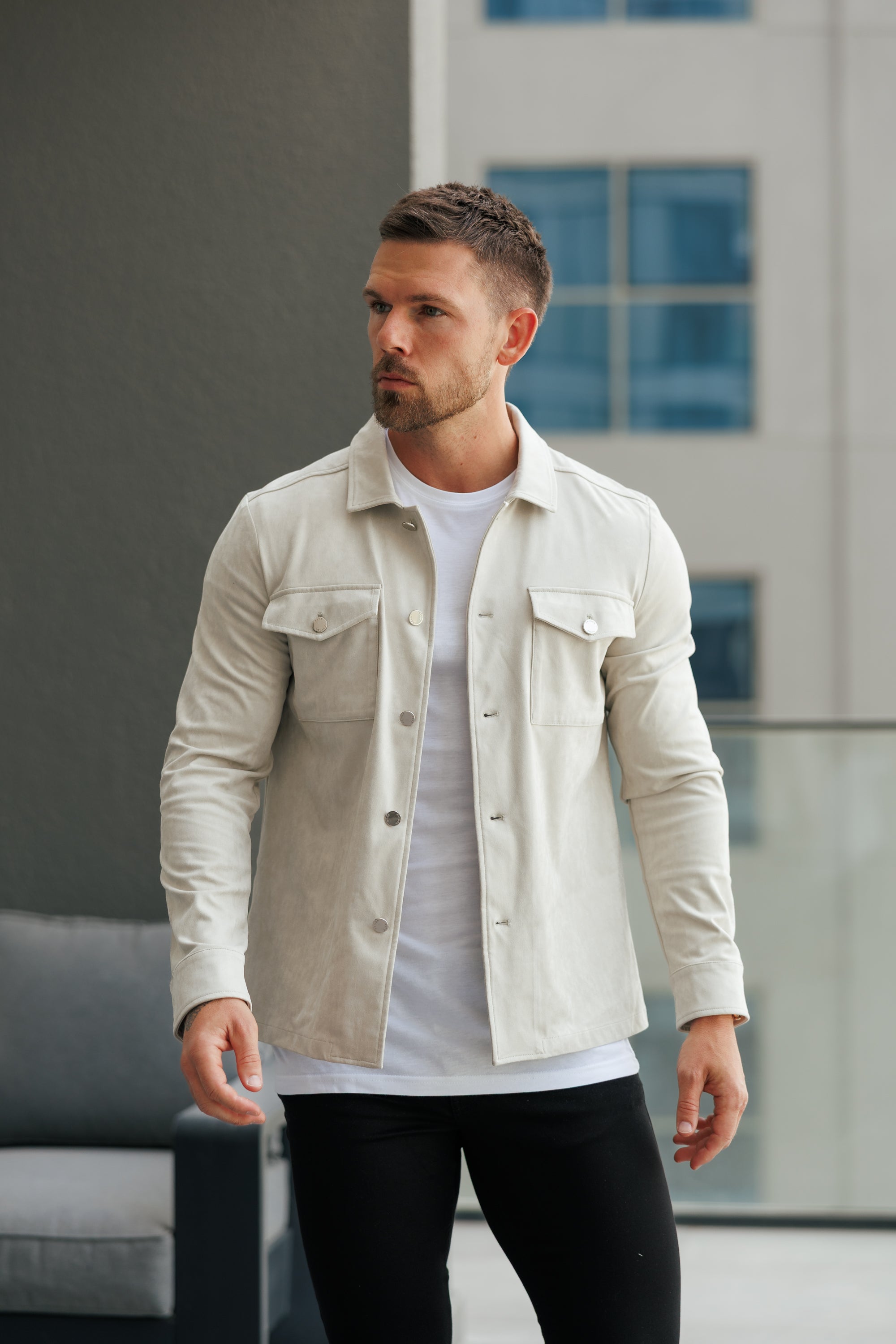 Suede Feel Button Up Jacket Light Grey / Silver - FSN220