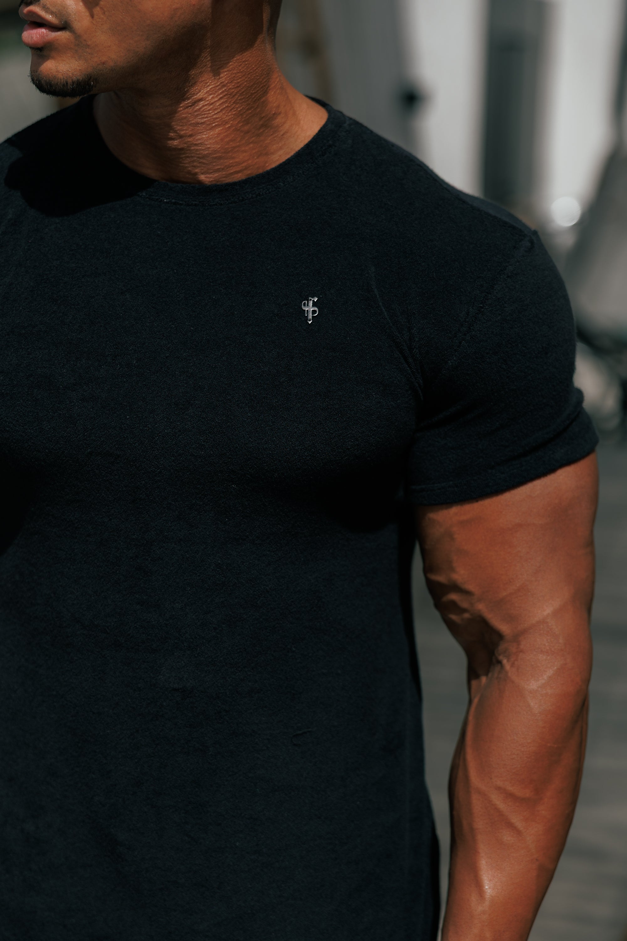 Black Towelling Crew T Shirt - FSH816