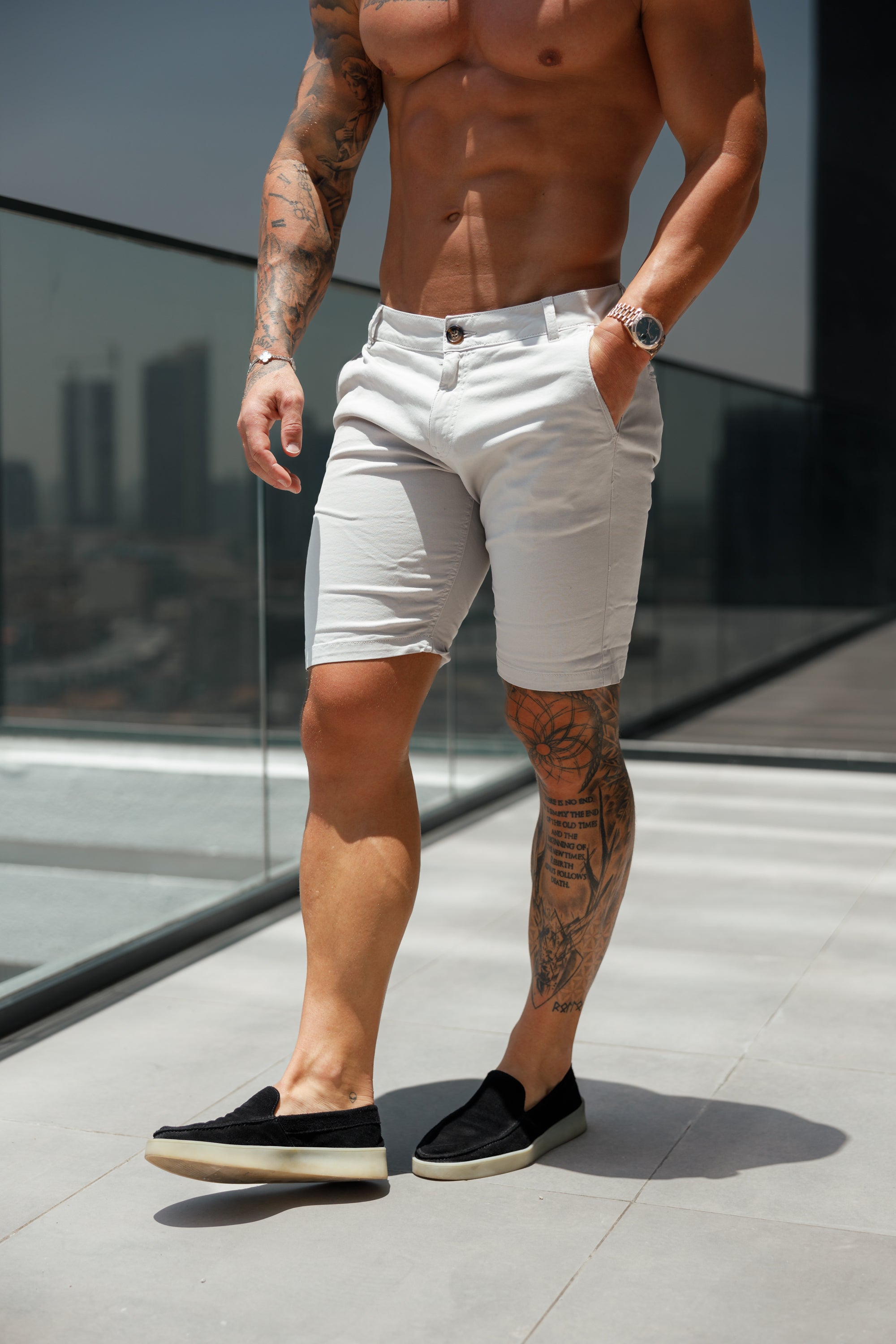 Slim Fit Light Grey Chino Shorts - FSH984