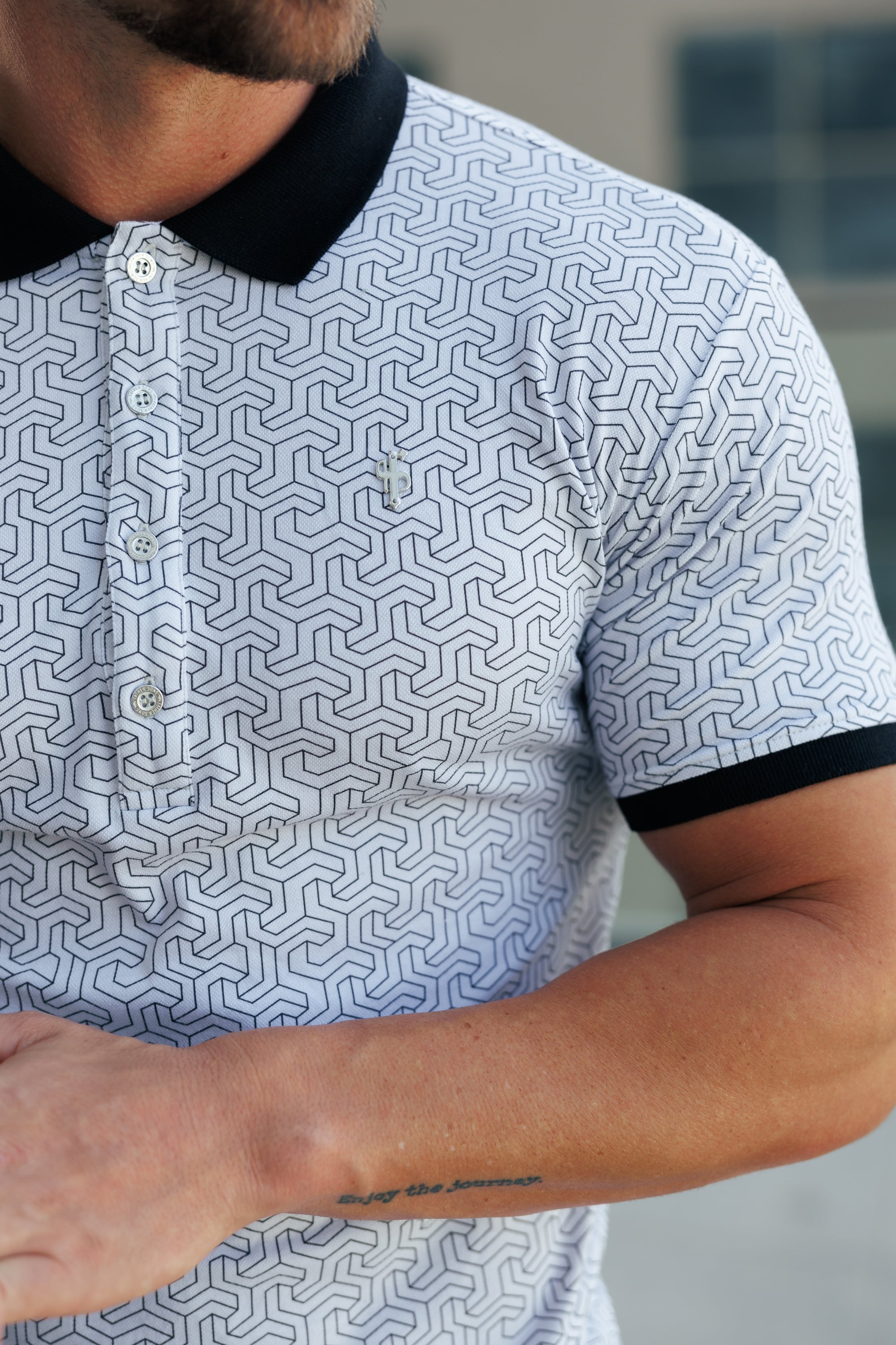 Grey / Black Geo Printed Polo Shirt - FSH1236