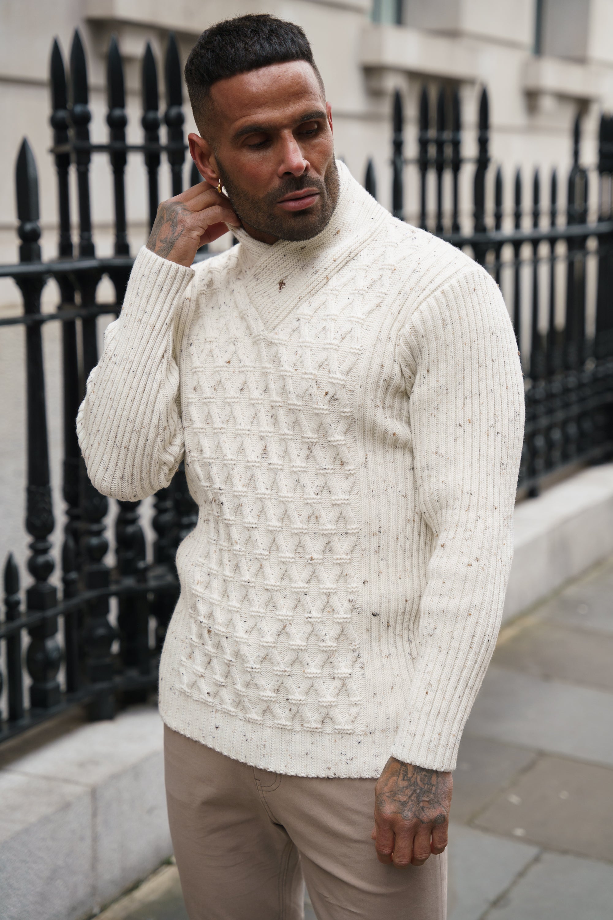 Chunky Cable Knit Natural with Colour Fleck Jumper - FSJ067