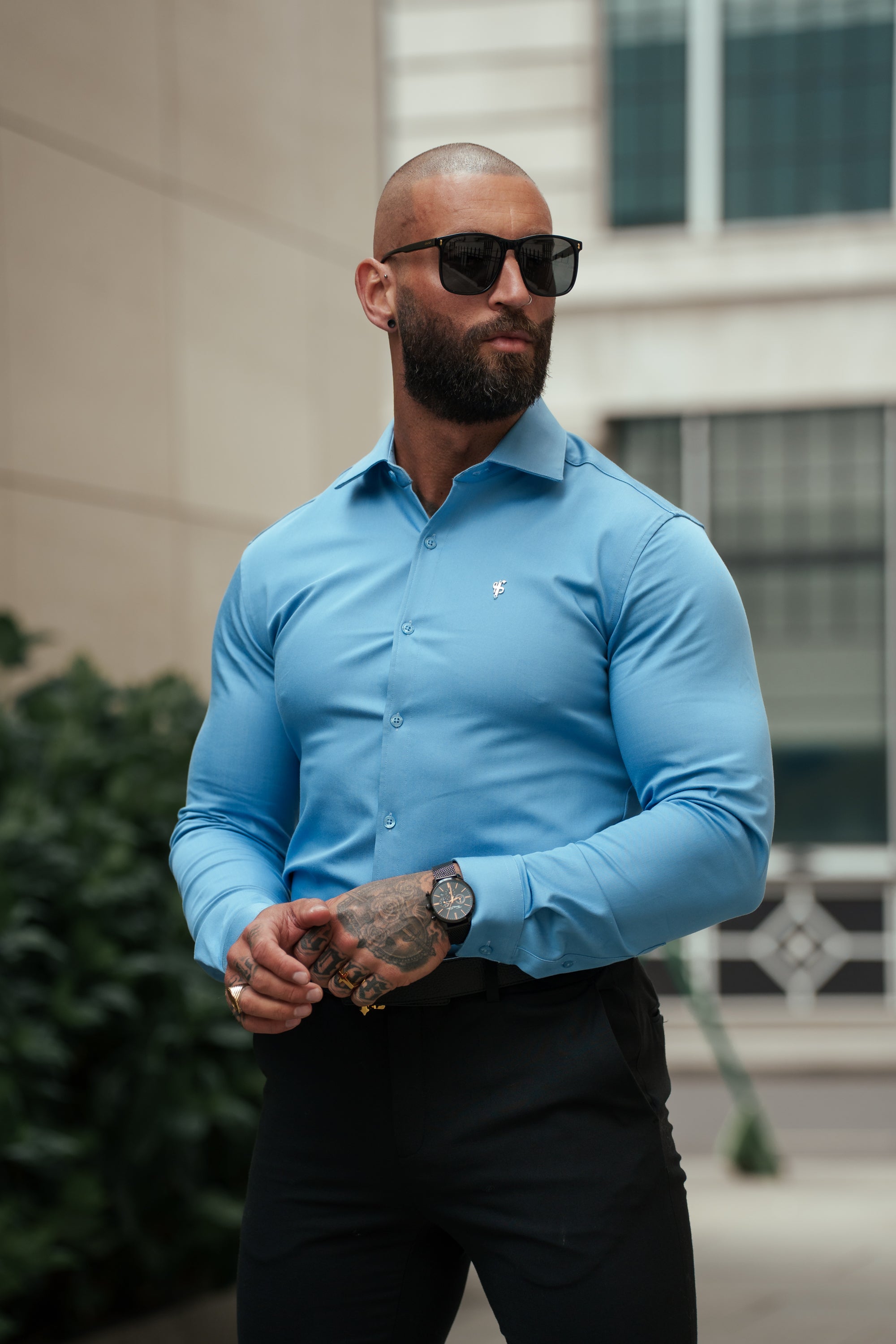 Super Slim Stretch Light Blue Denim Long Sleeve with Cutaway Collar - FS1151