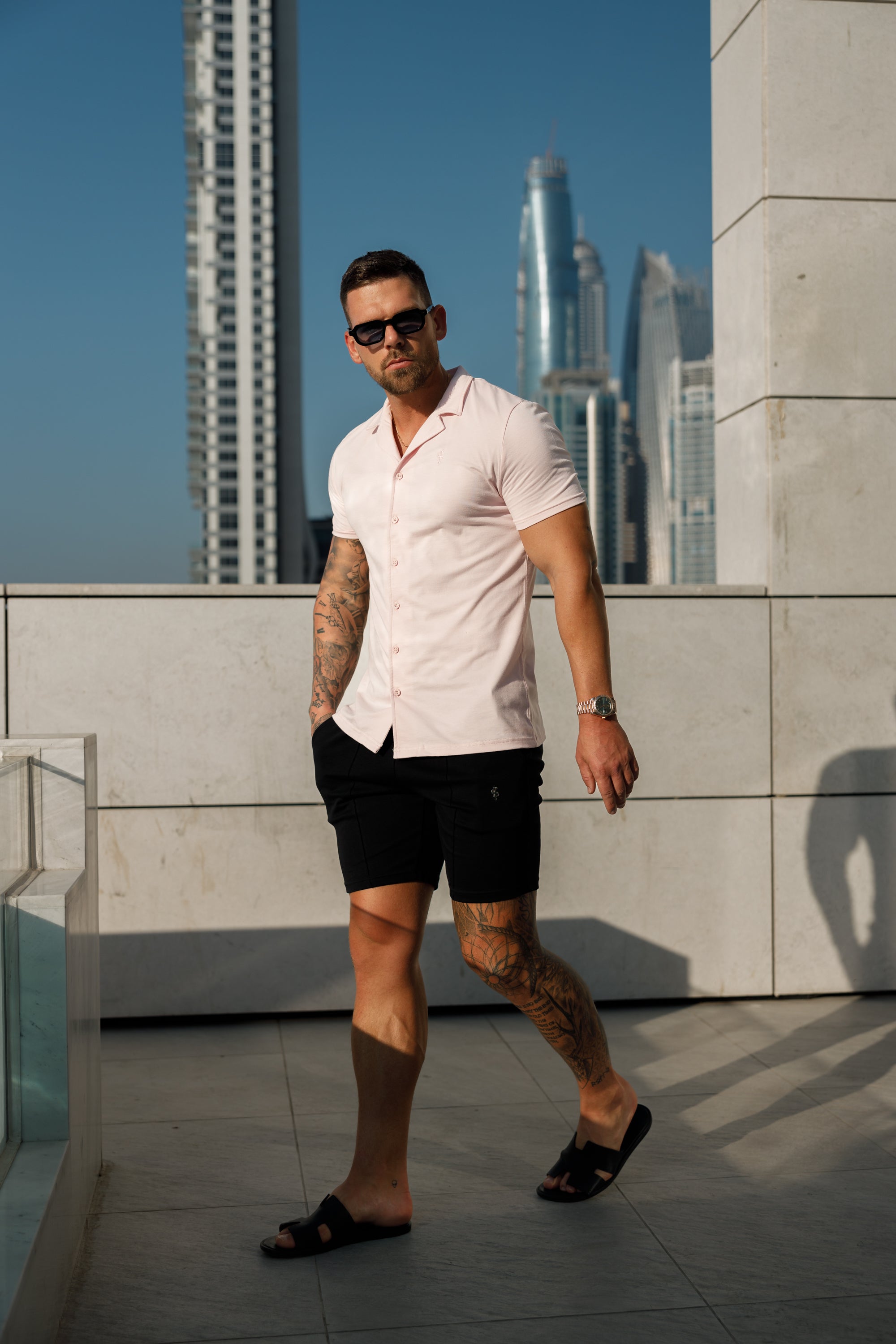 Stretch Pink Pique Revere Shirt Short Sleeve - FSH1077