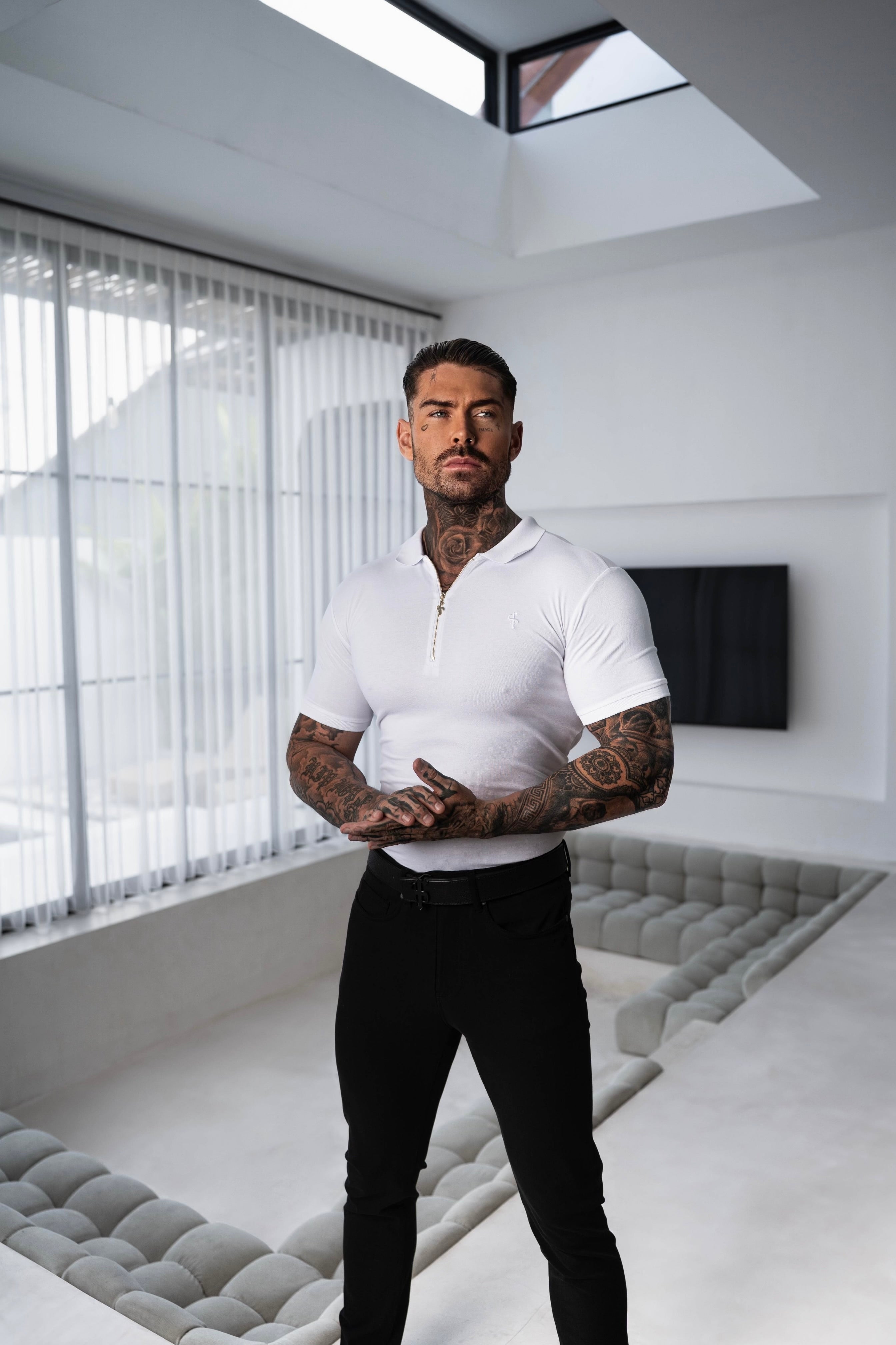 Classic White Zipped Polo Shirt - FSH1229