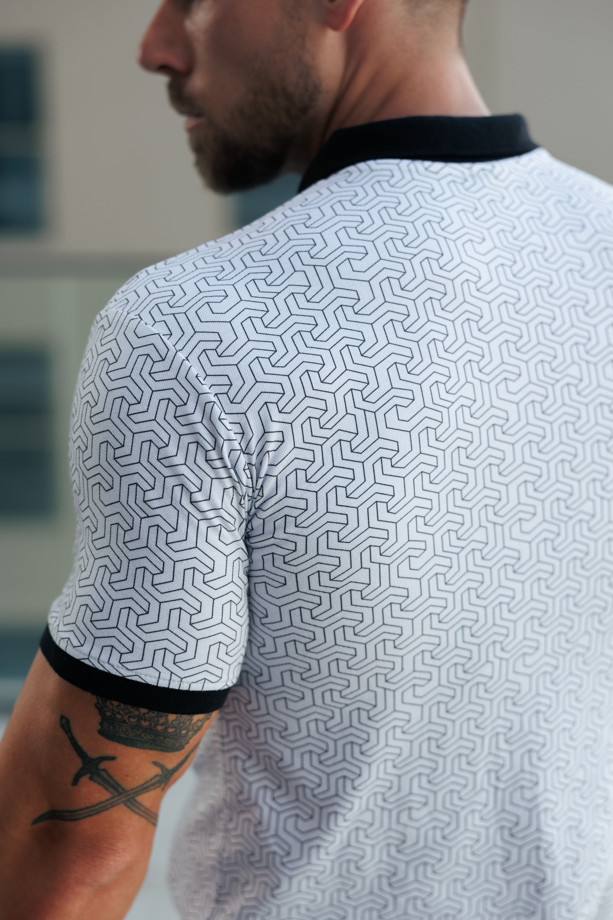 Grey / Black Geo Printed Polo Shirt - FSH1236