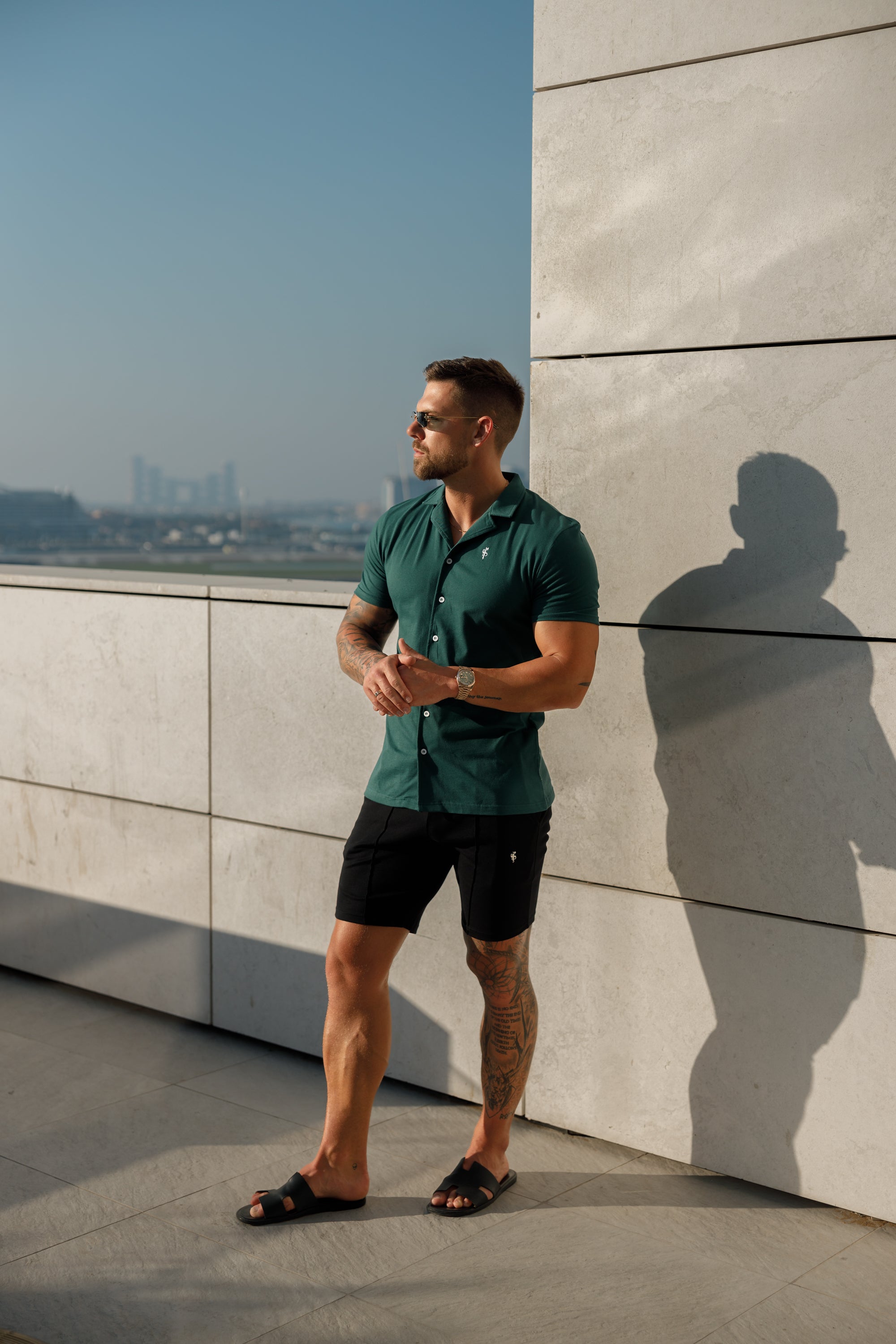 Stretch Green Pique Revere Shirt Short Sleeve - FSH1076