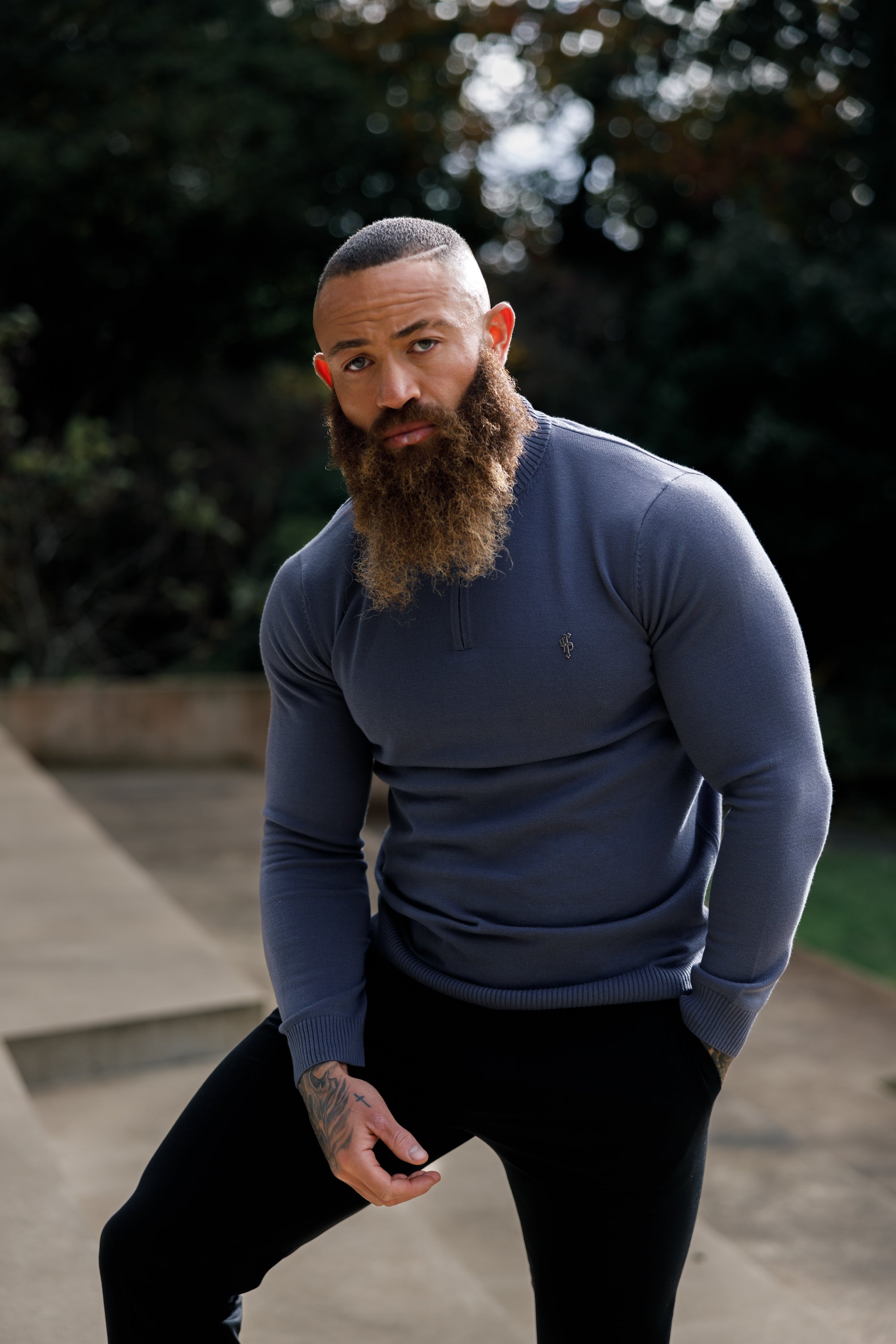 Gunmetal Funnel Neck 1/2 Zip Knitted Jumper - FSN120
