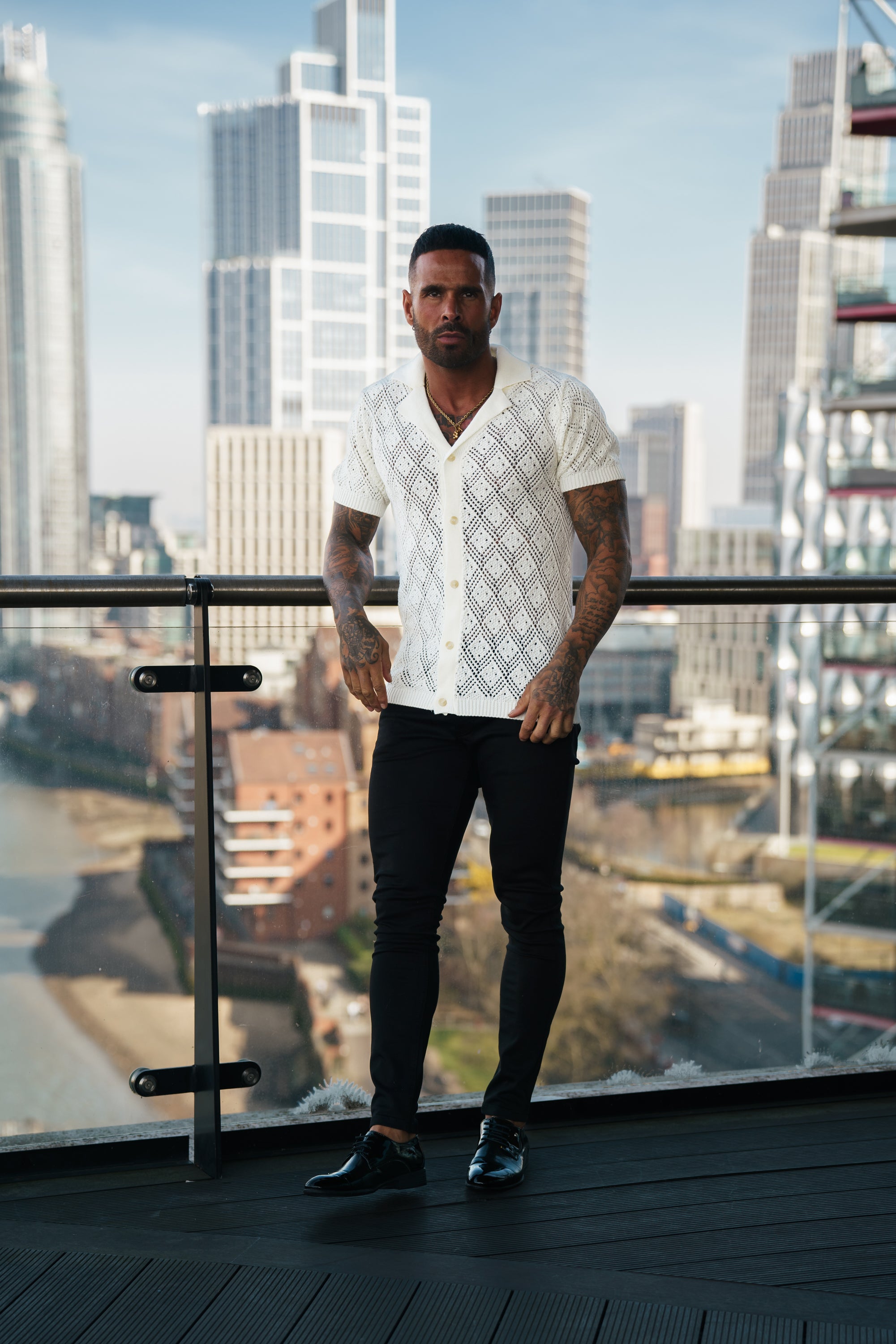 Crochet Shirt Cream Short Sleeve - FSJ078