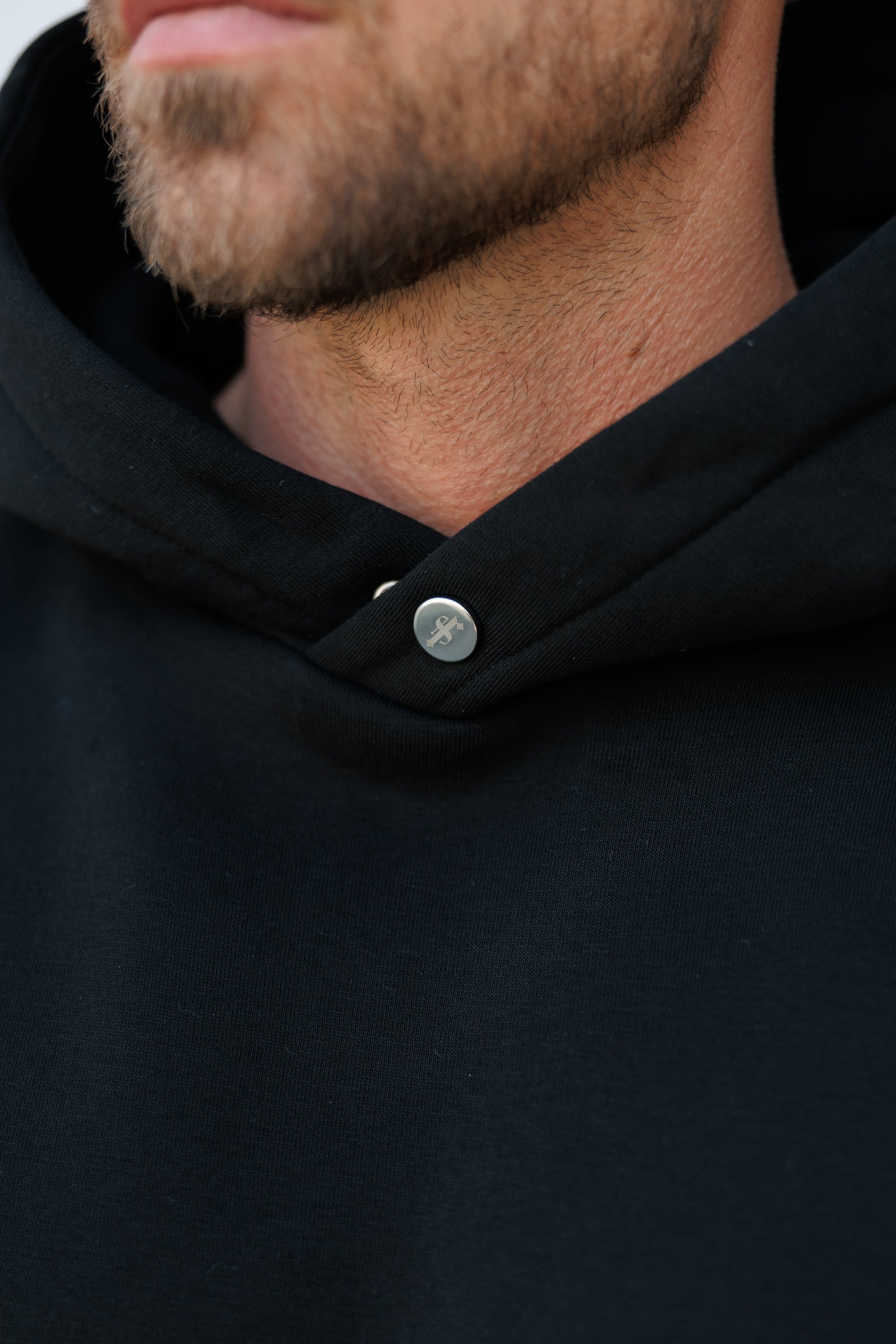 Black Oversized Hoodie With Functional FS Stud - FSR001