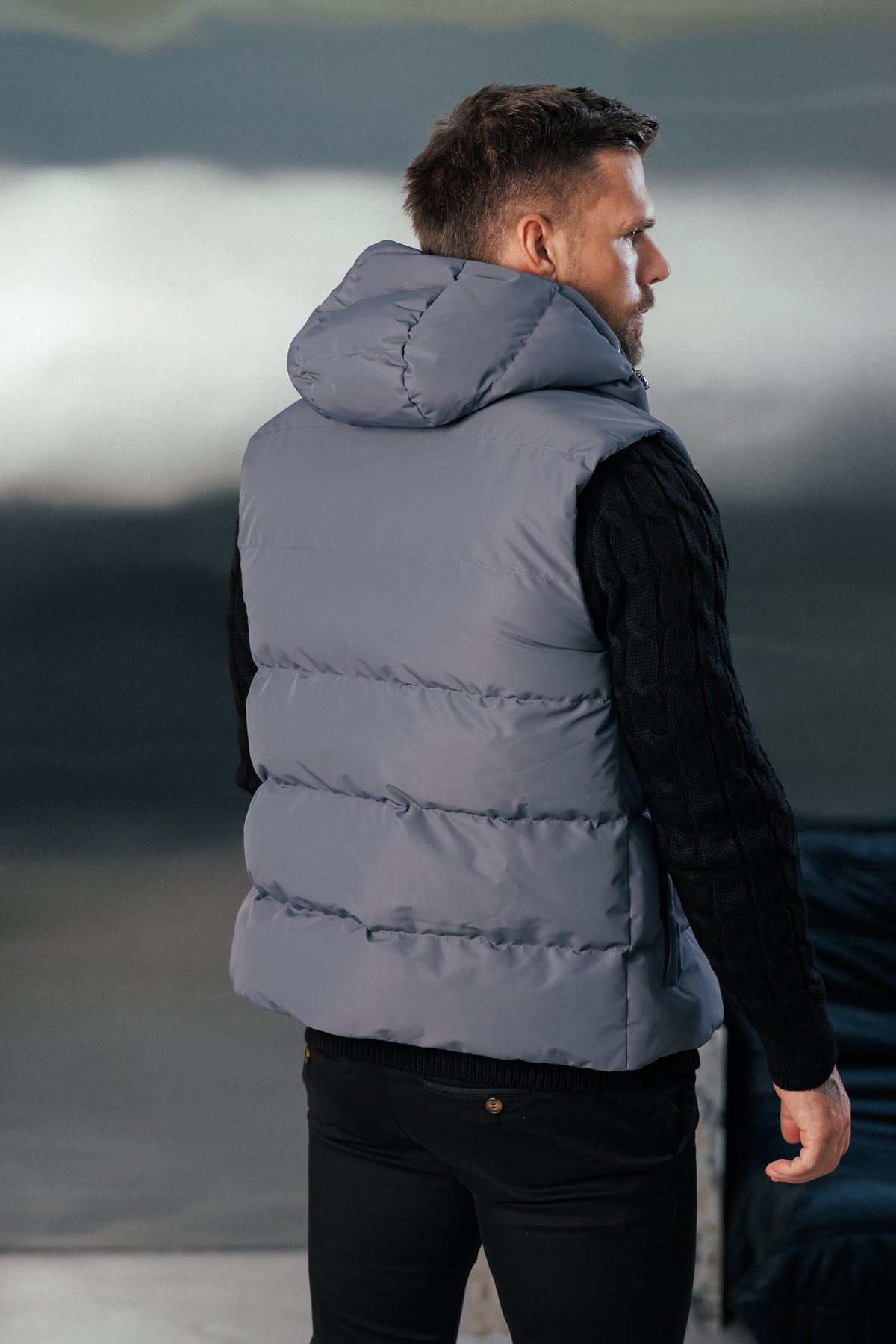 Charcoal Padded Hooded Gilet - FSN241 (PRE ORDER 24TH OCTOBER)