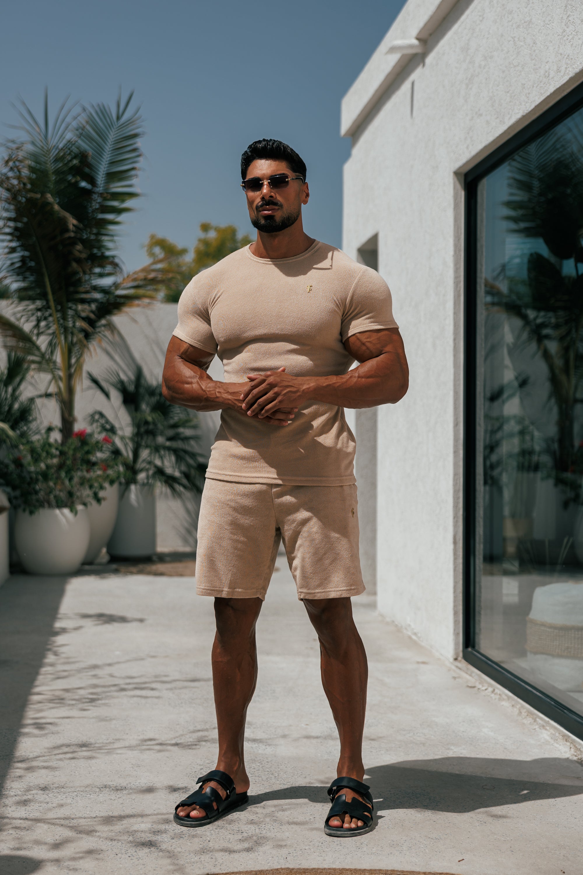 Beige Towelling Crew T Shirt - FSTC662