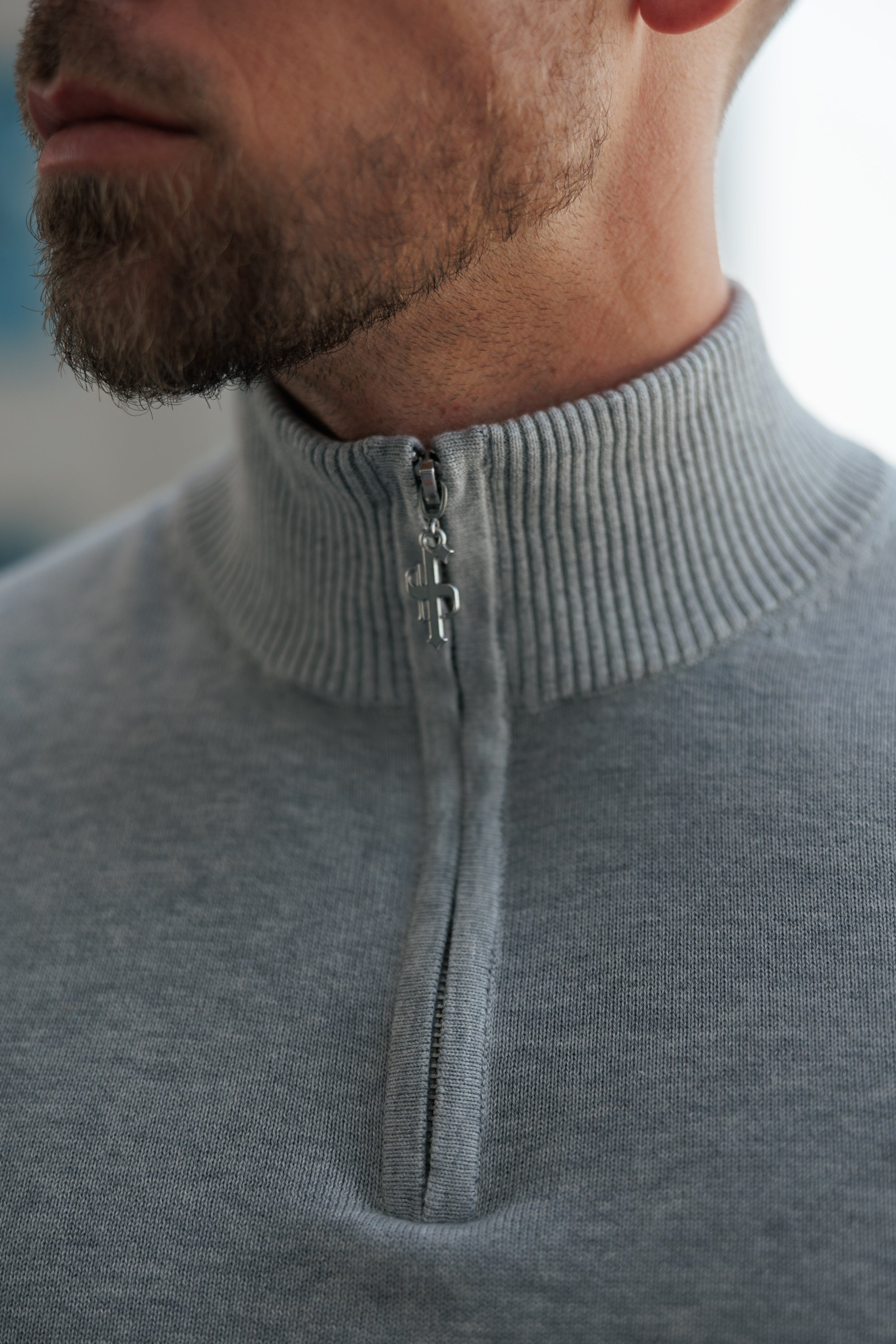 Light Grey Funnel Neck Knitted Jumper With FS Branding - FSN193