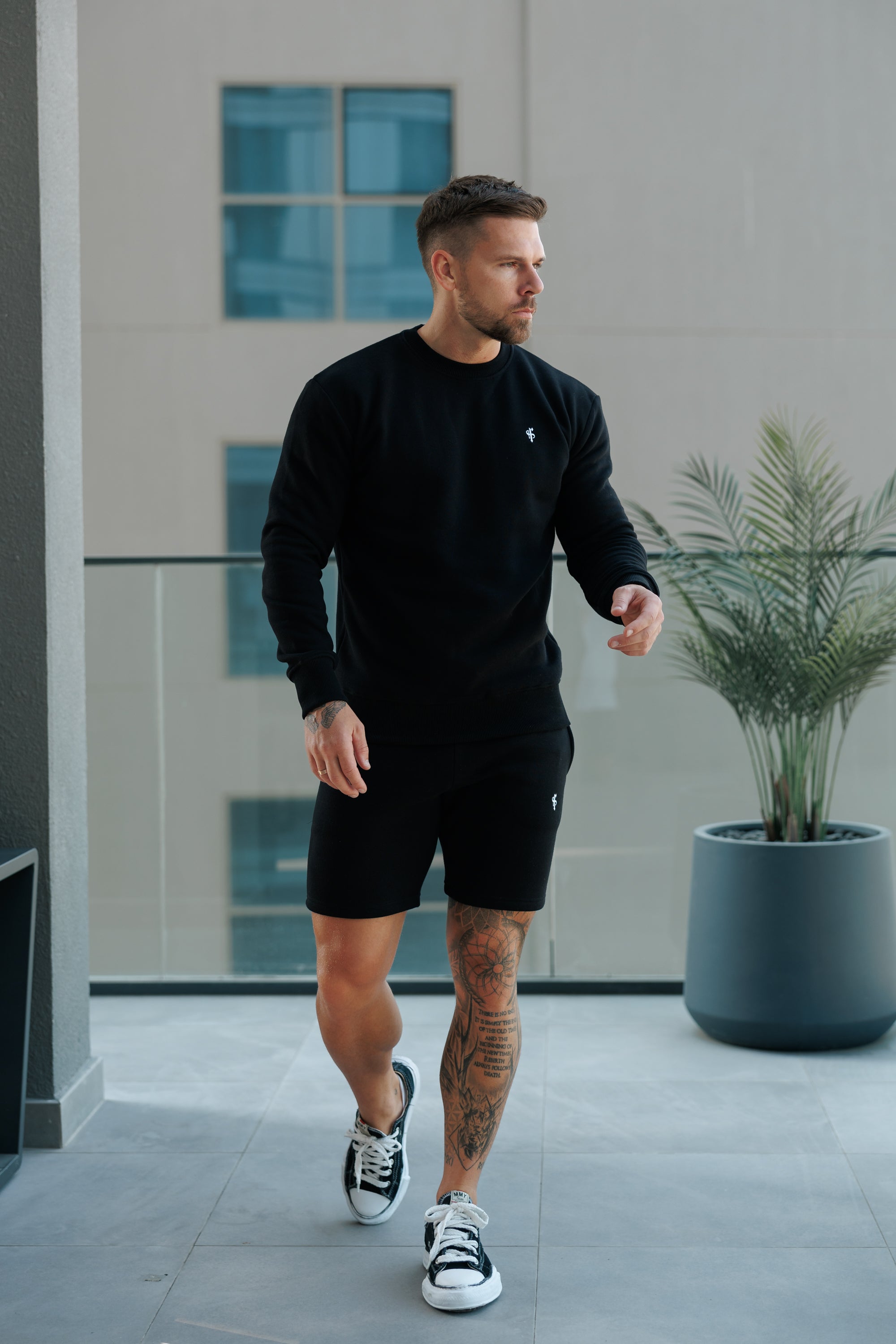 Plain Black Crew Jumper With FS Branding - FSH1183