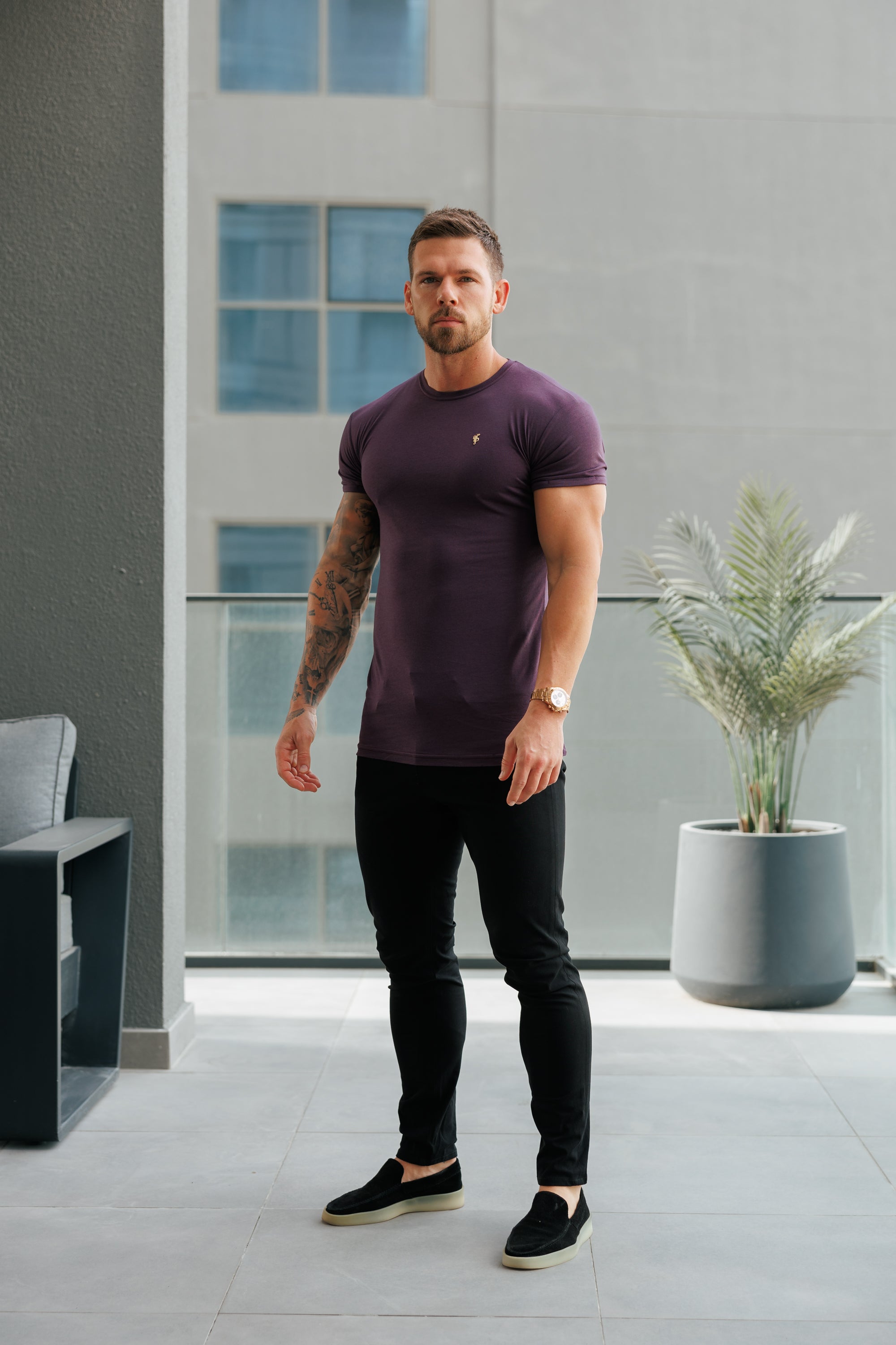 Plum / Gold Bamboo Crew T Shirt - FSH1218
