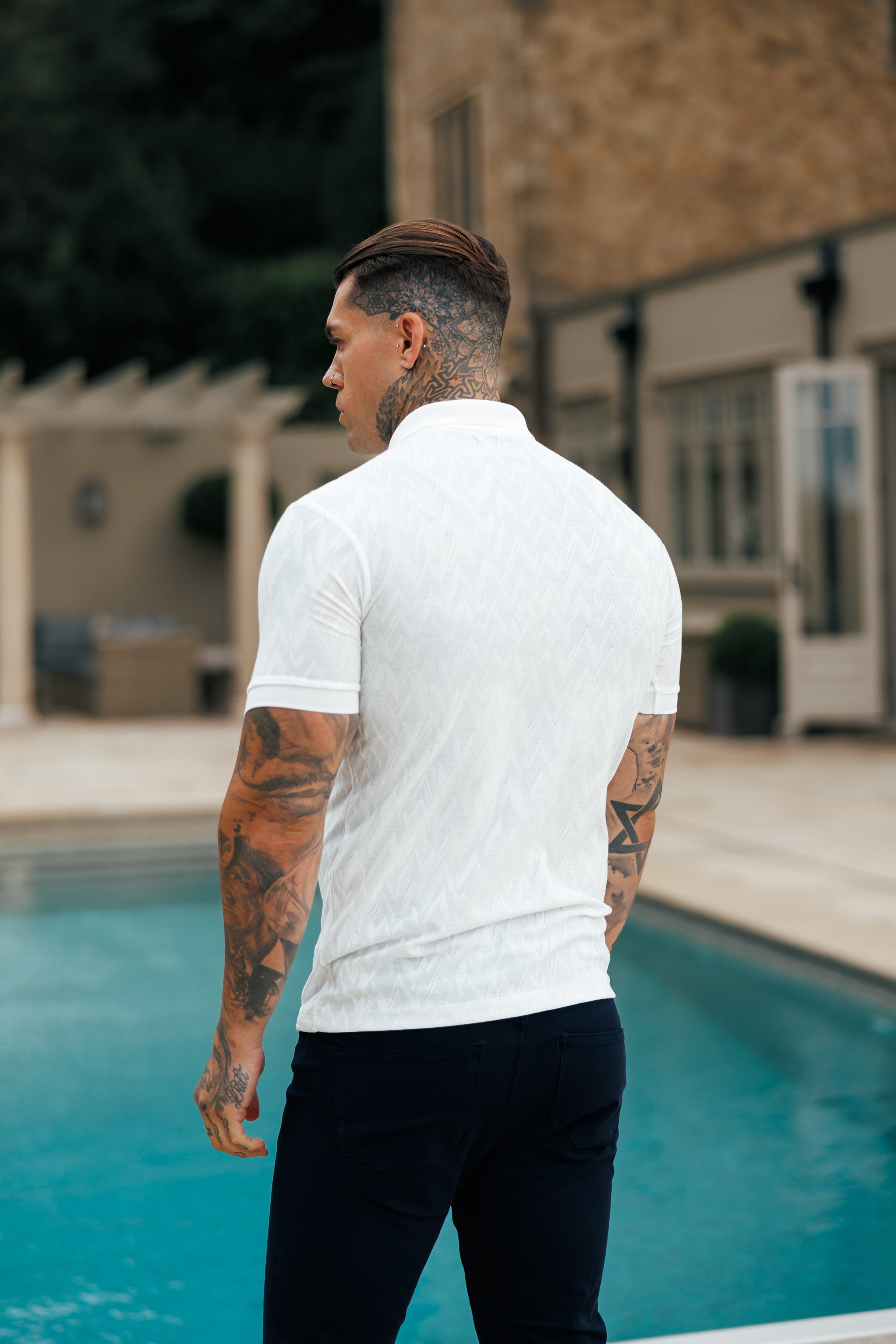 Classic Jacquard White Chevron Zipped Polo - FSR020