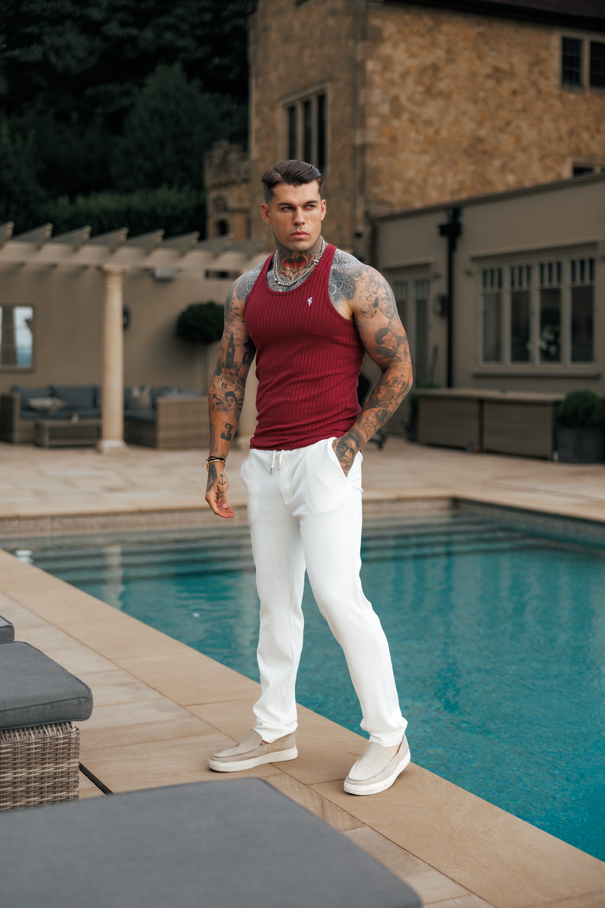 Burgundy / White Ribbed Knit Super Slim Vest - FSH1326