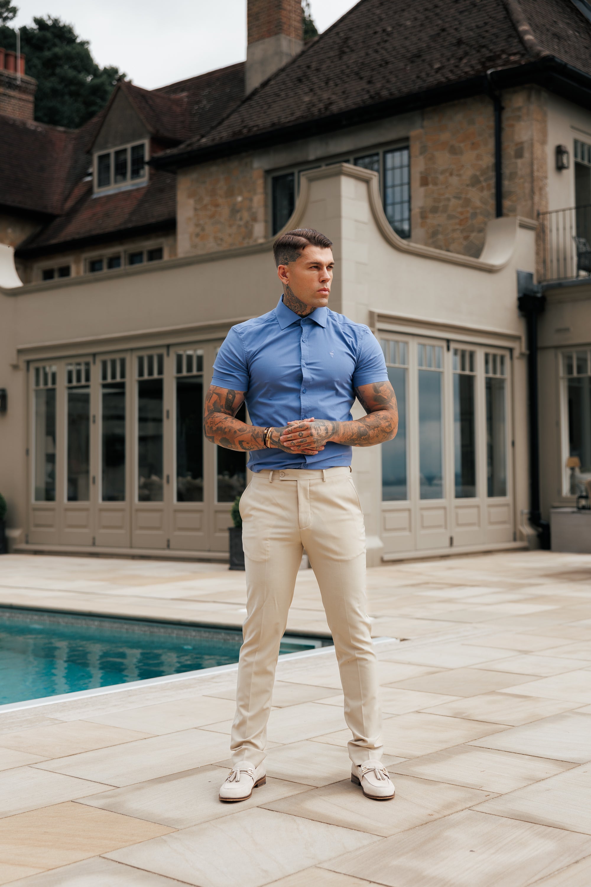 Muscle Fit Advanced Stretch Mid Blue Short Sleeve with Cutaway Collar - FS1203