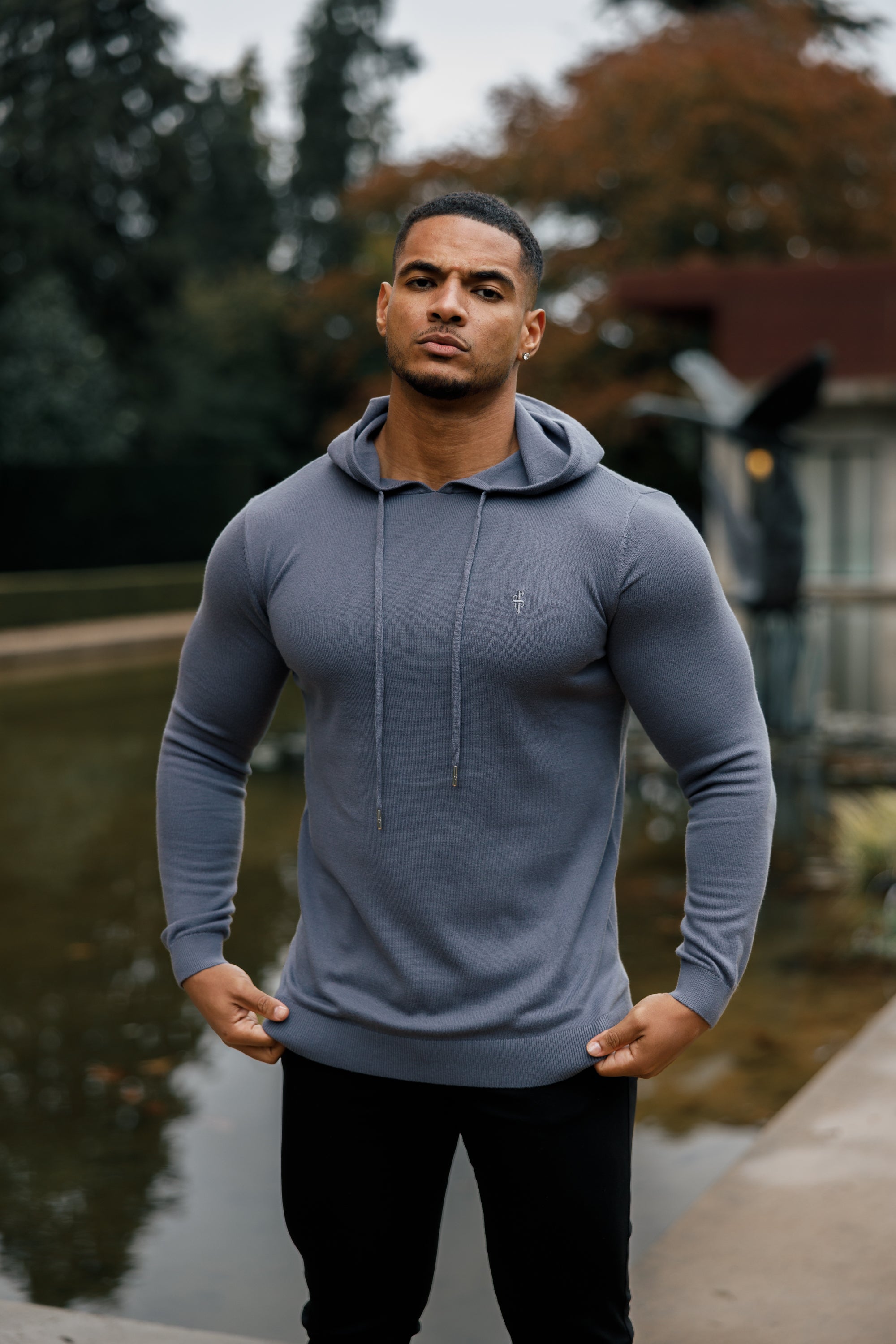Gunmetal Knitted Overhead Hoodie - FSN114