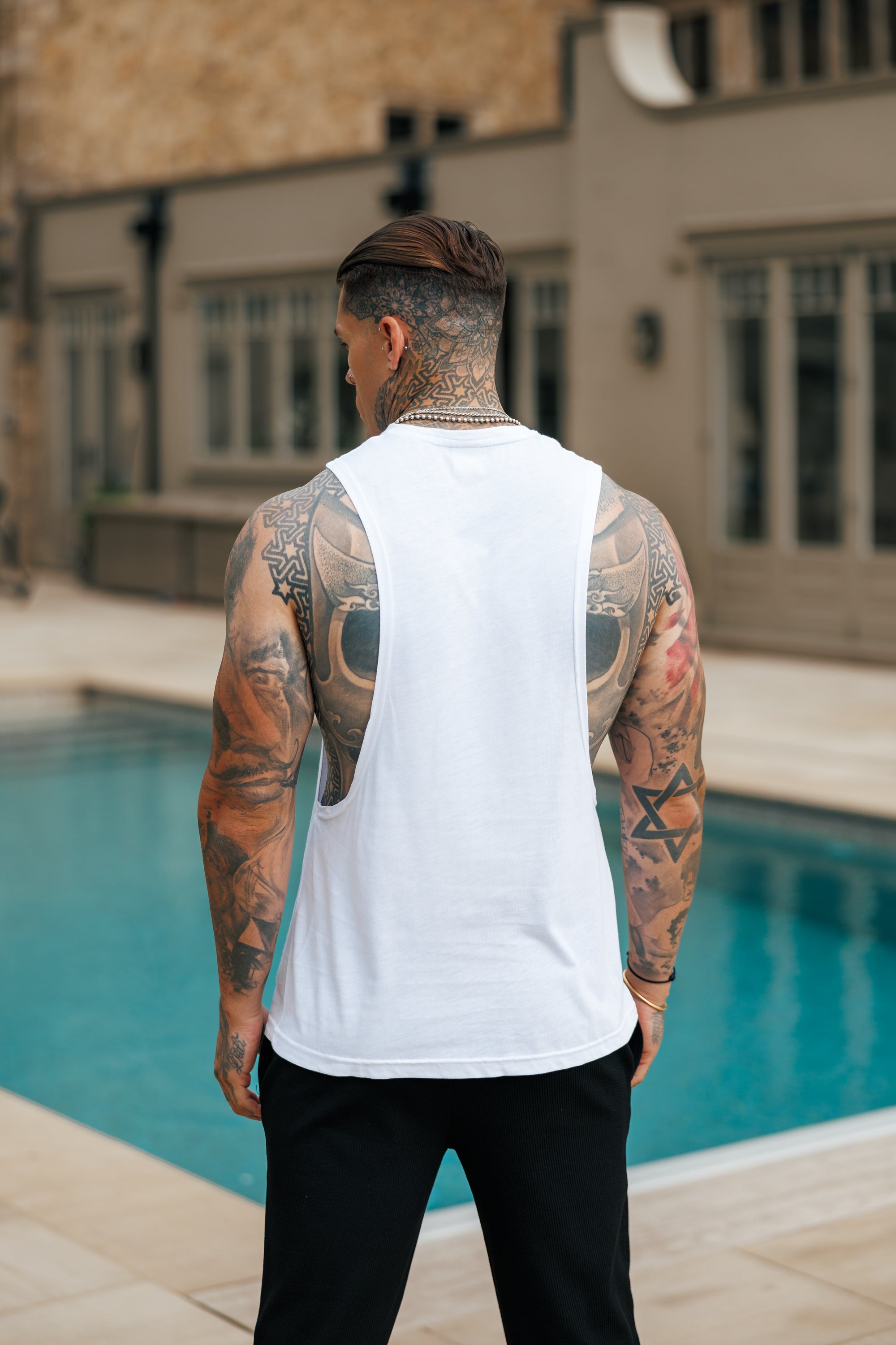 Bamboo Dropped Armhole White / Silver Vest - FSH1377