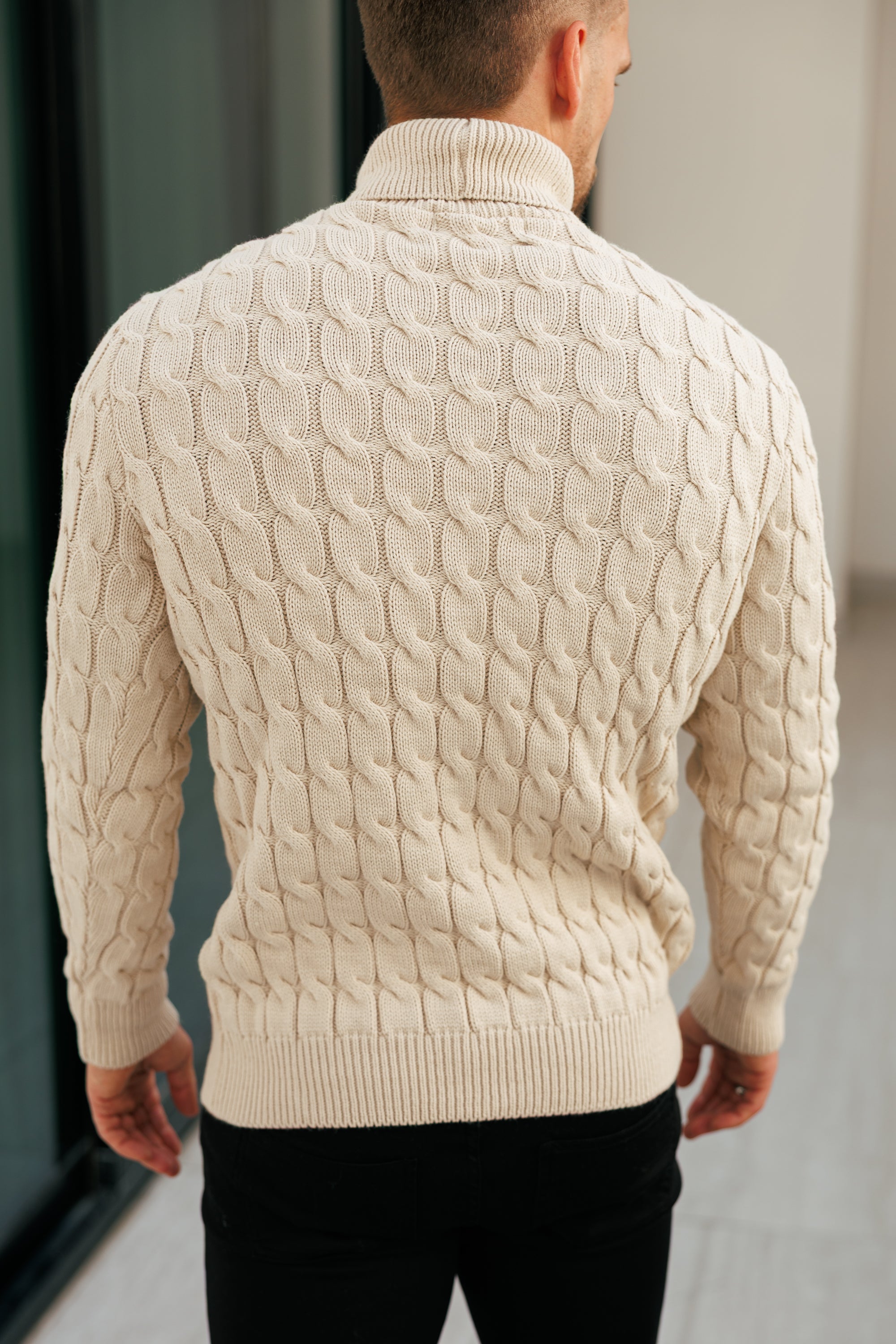 Link Weave Knit Beige Roll Neck Jumper - FSJ100