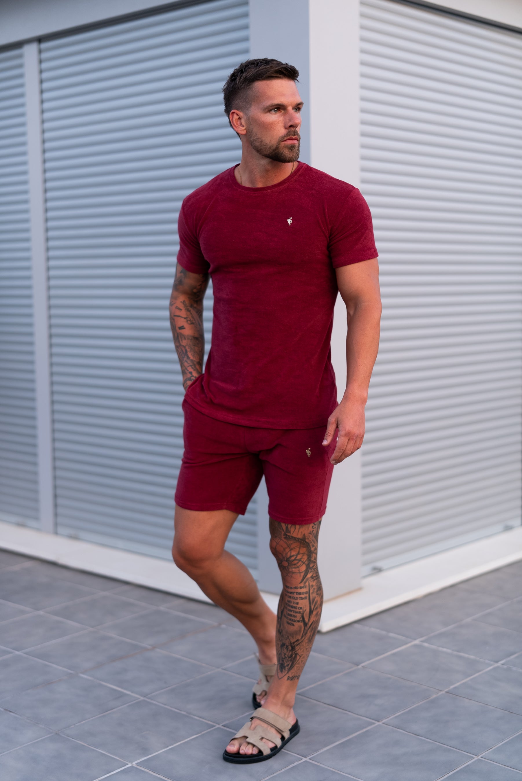 Burgundy / Silver Towelling Shorts - FSH1350