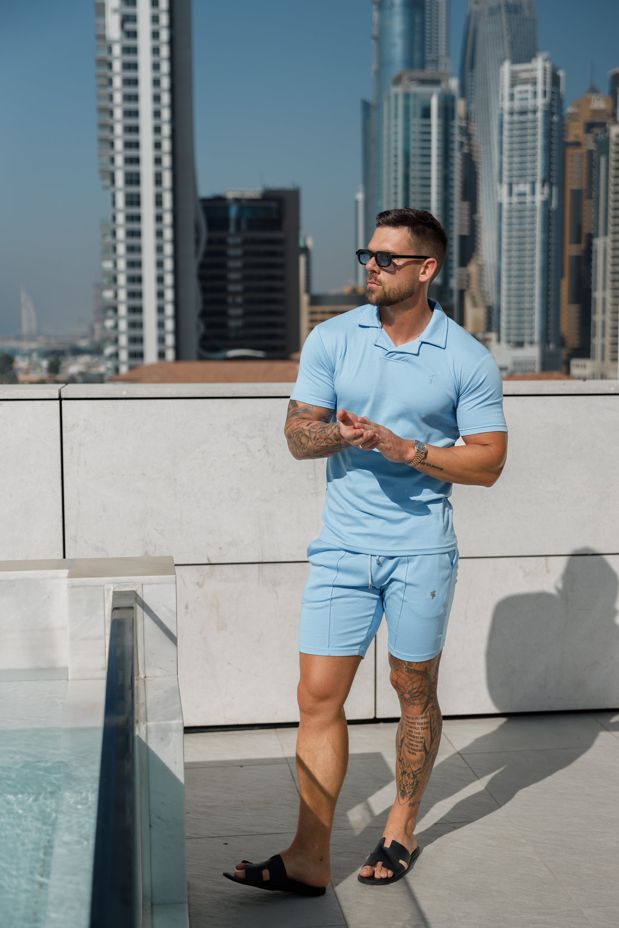 Classic Baby Blue Polo Shirt With Revere Collar - FSH1064