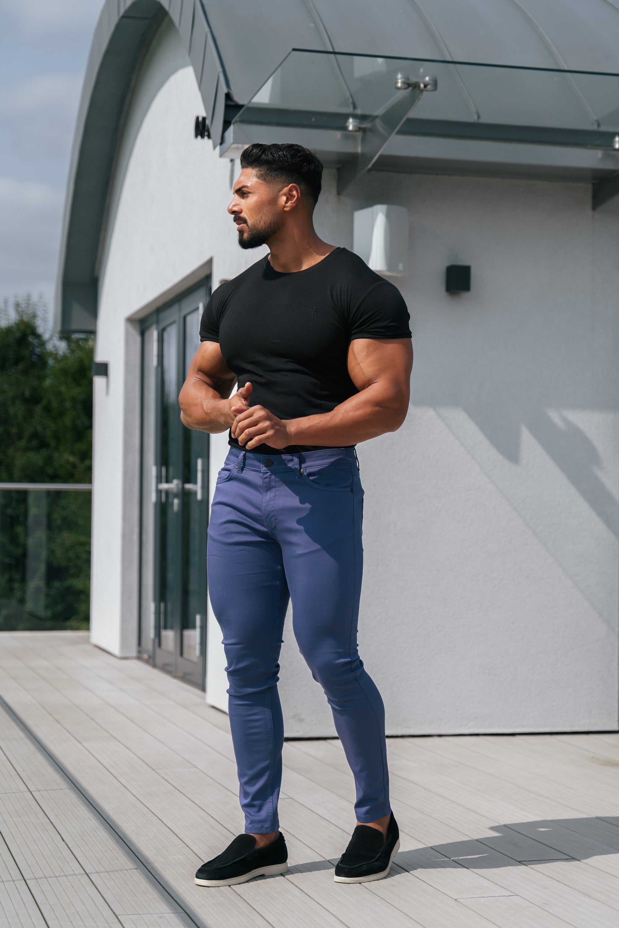 Slim Stretch Light Navy Sateen Trousers - FSH1148