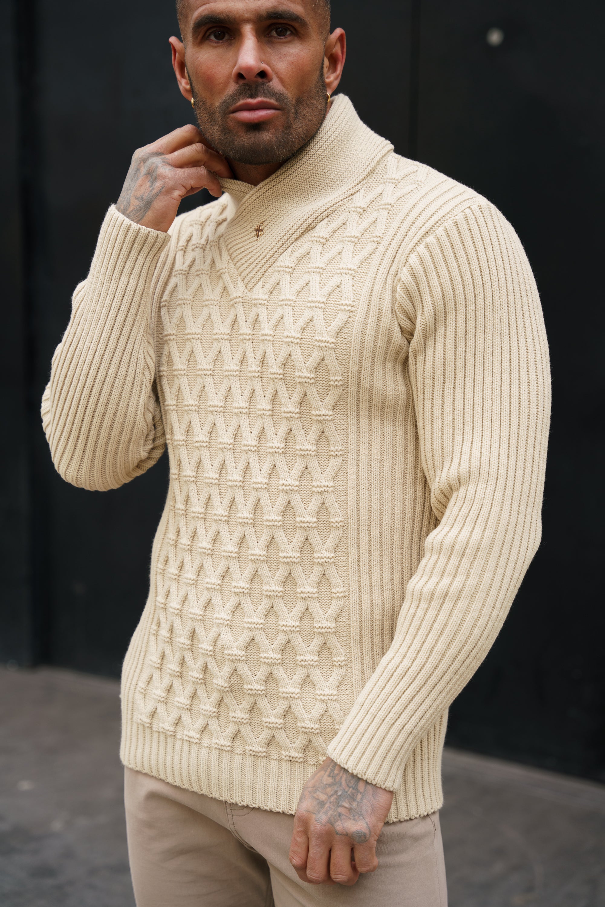 Chunky Cable Knit Beige Jumper - FSJ062