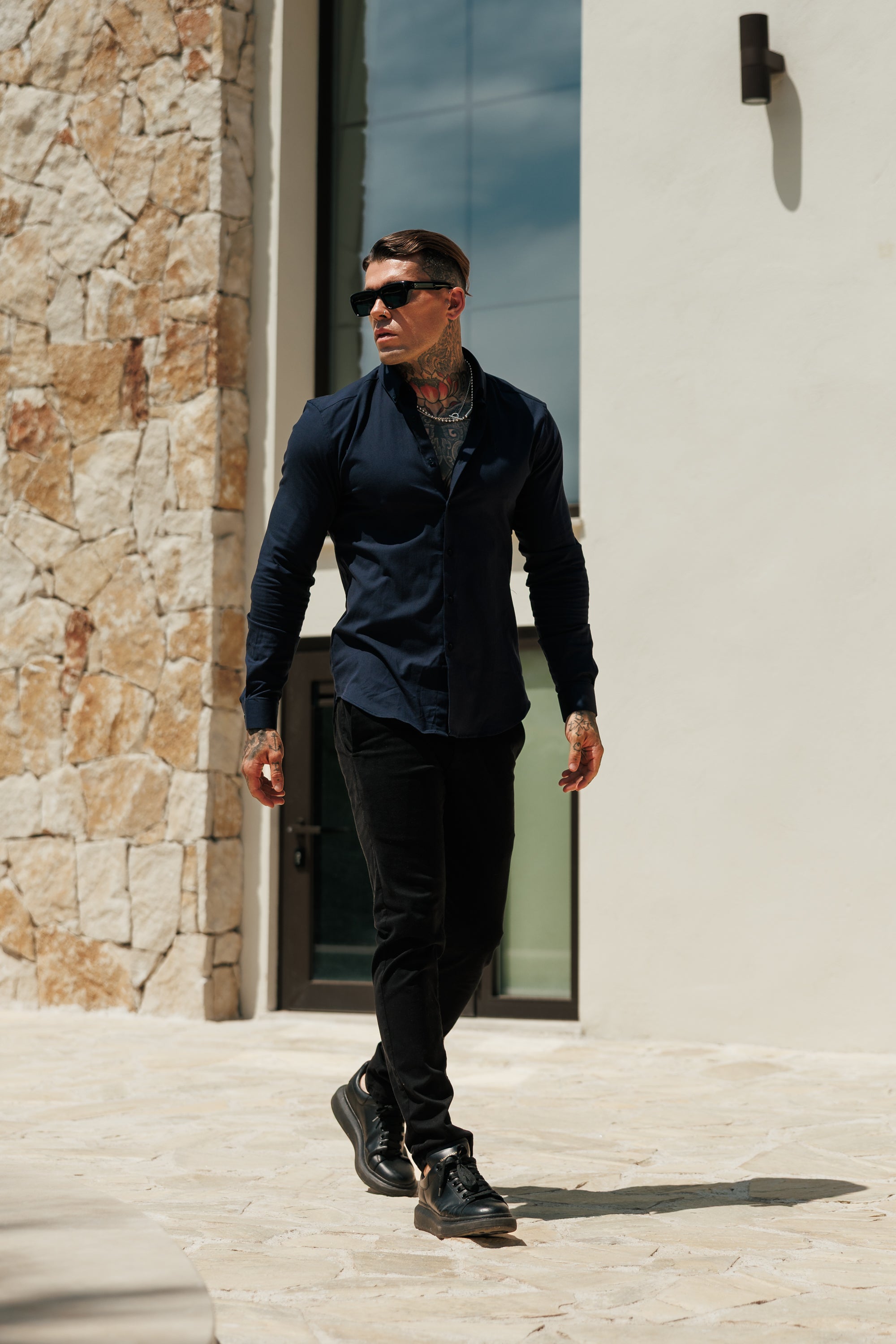 Classic Stretch Oxford Long Sleeve Navy with Button Down Collar - FS1230