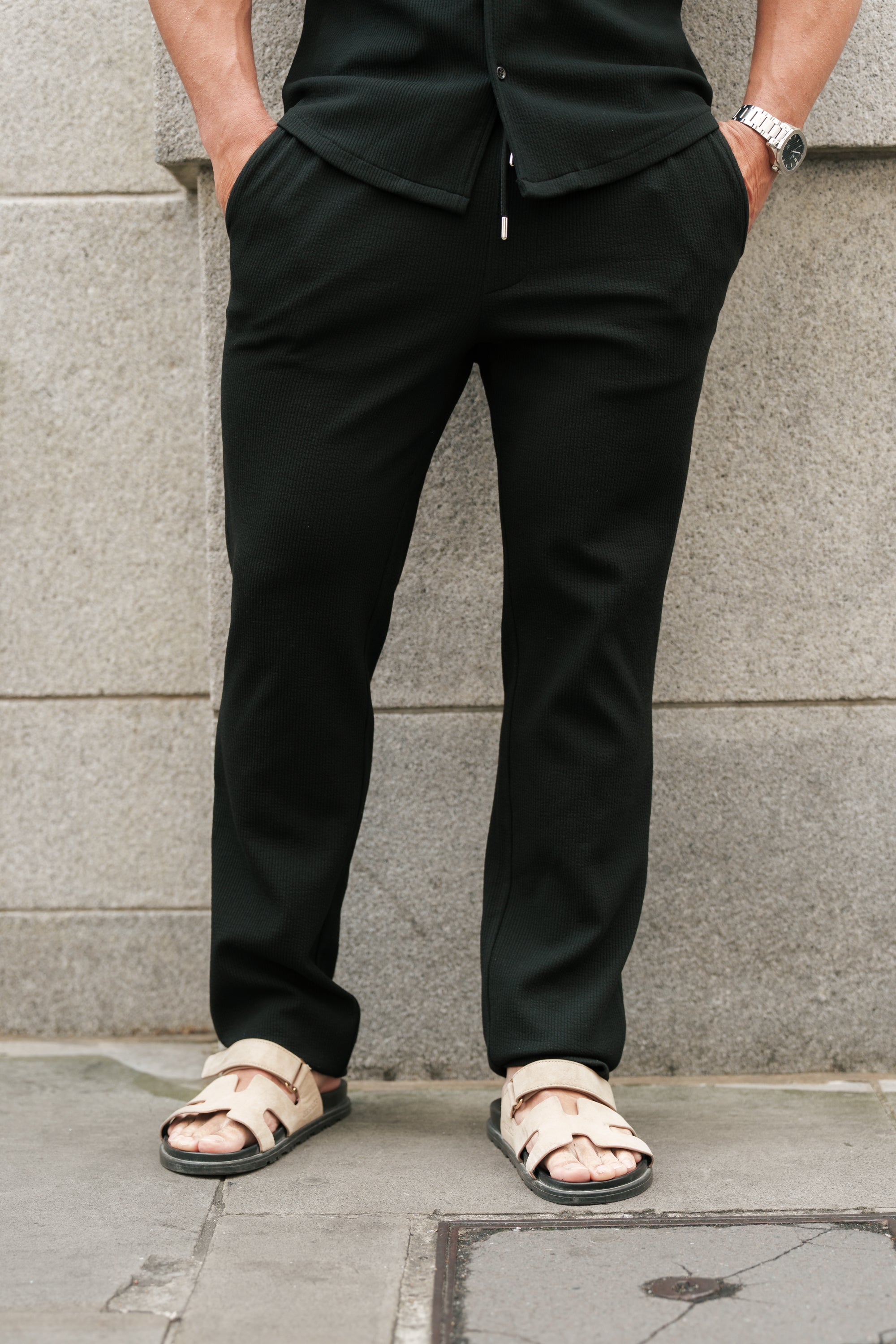 Jersey Cord Relaxed Black Trousers - FSR014