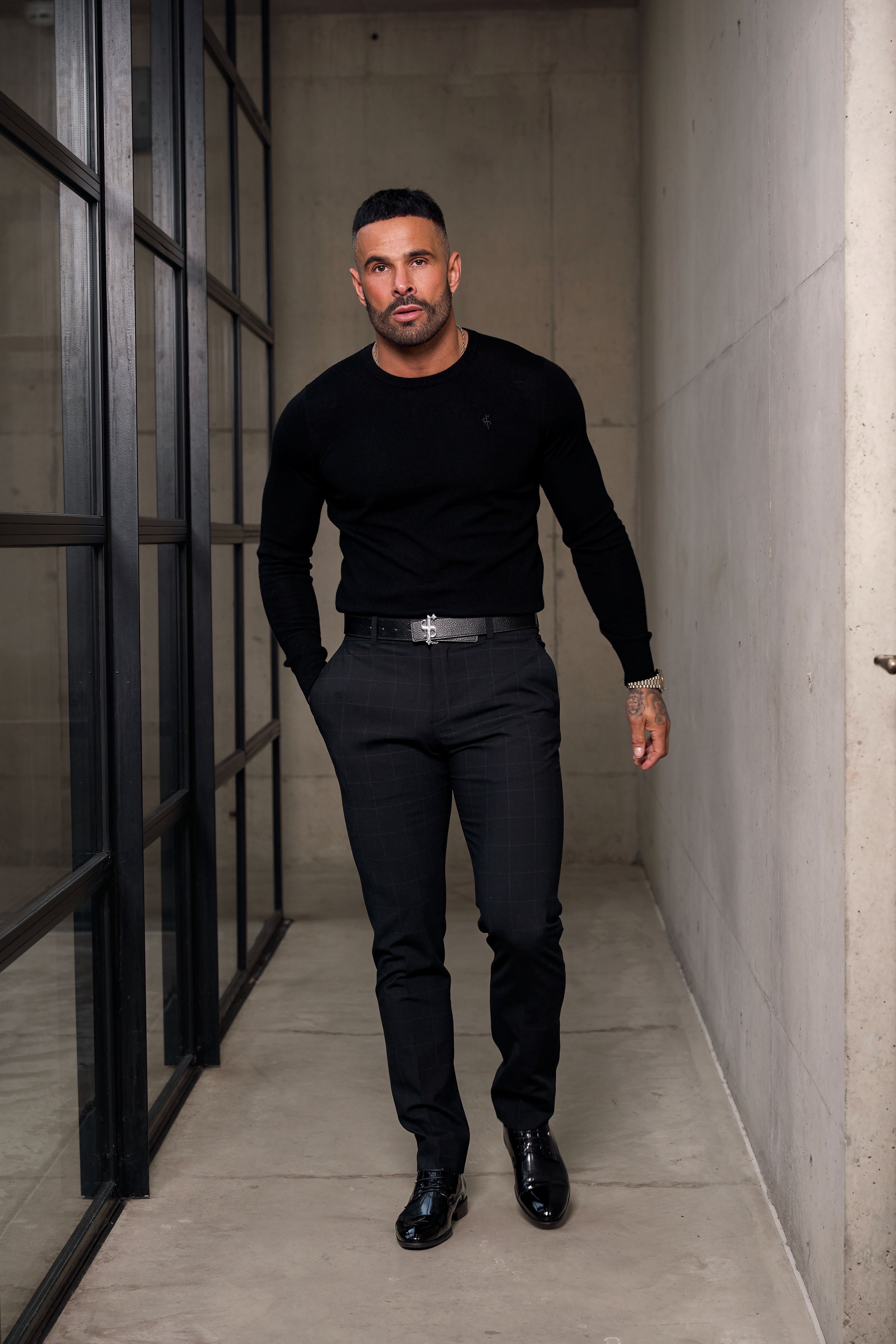 Relaxed Formal Black / Silver Check Trouser - FSTR014