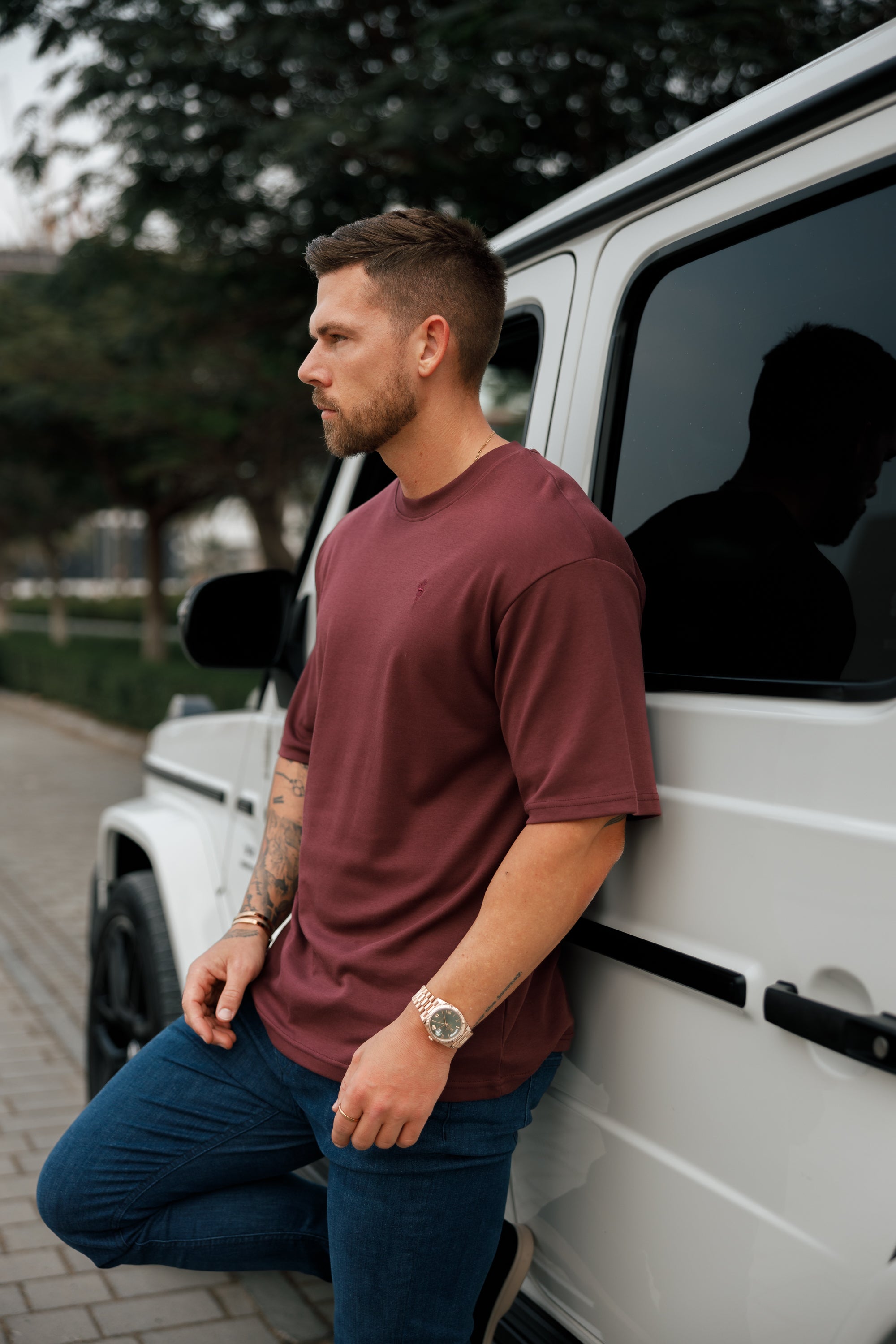 Classic Burgundy Oversized Crew T Shirt - FSH868