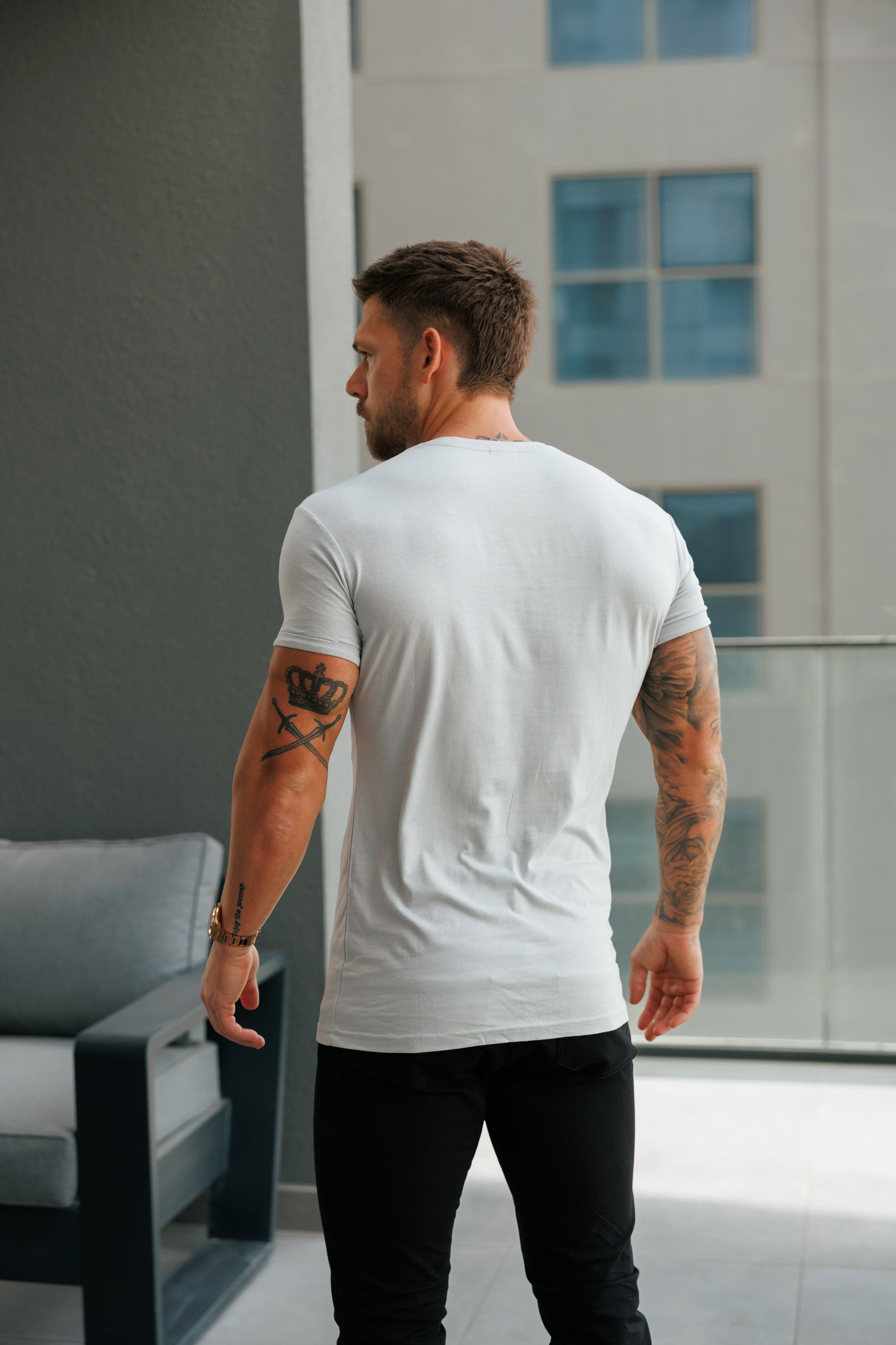 Light Grey / Silver Bamboo Crew T Shirt - FSH1211