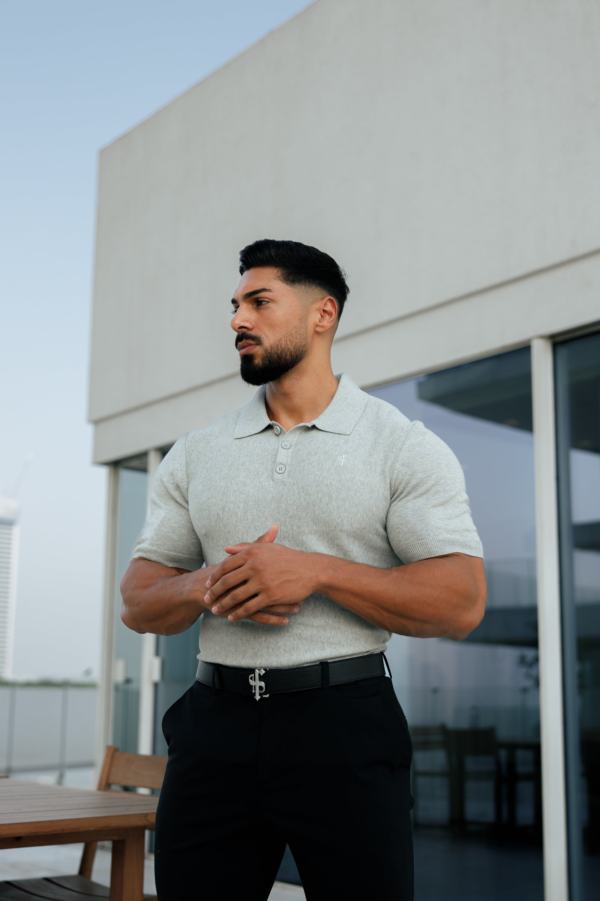 Classic Plain Light Grey Knitted Polo Short Sleeve - FSN110