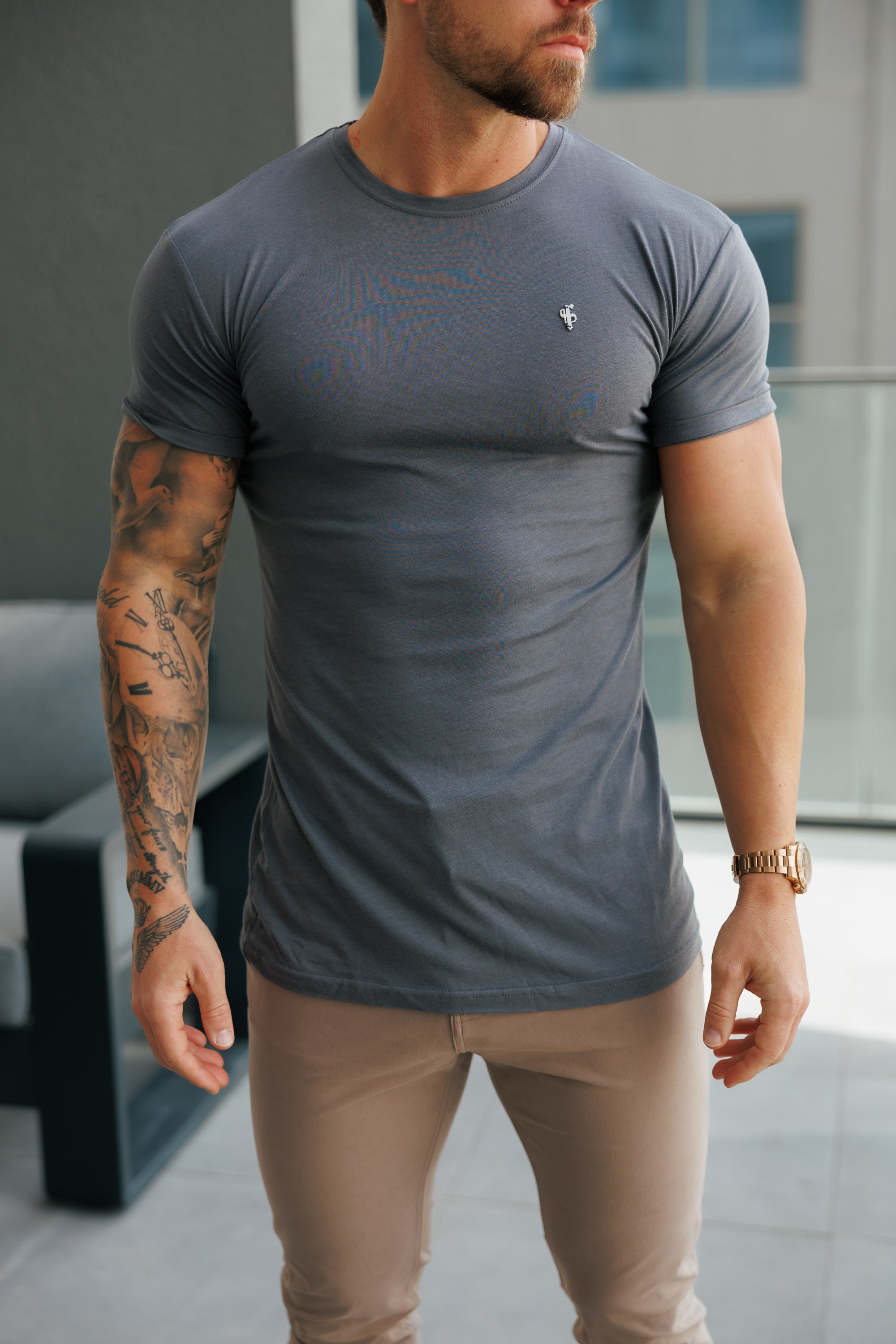 Charcoal / Silver Bamboo Crew T Shirt - FSH1212
