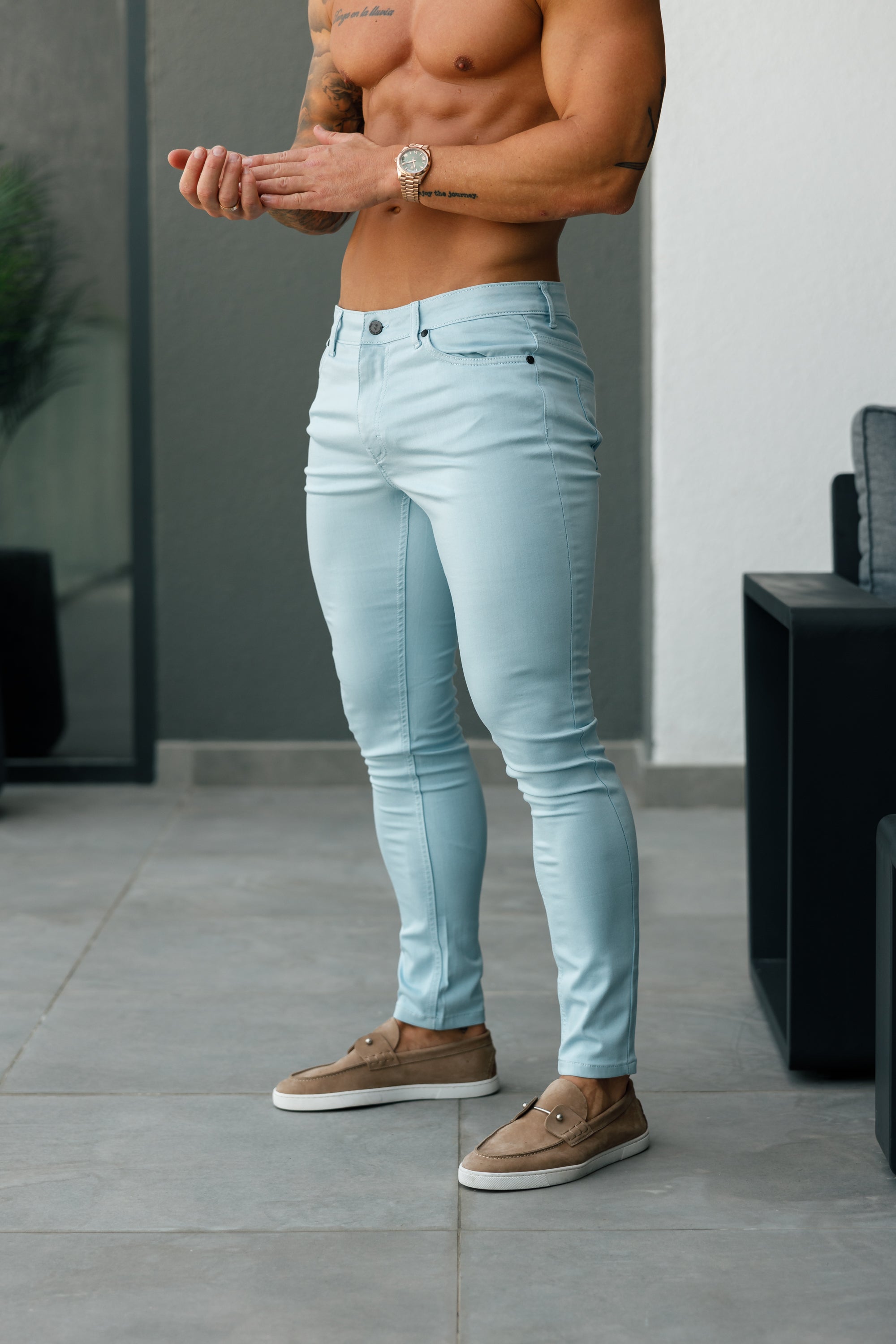 Slim Stretch Pale Blue Sateen Trousers - FSH1147